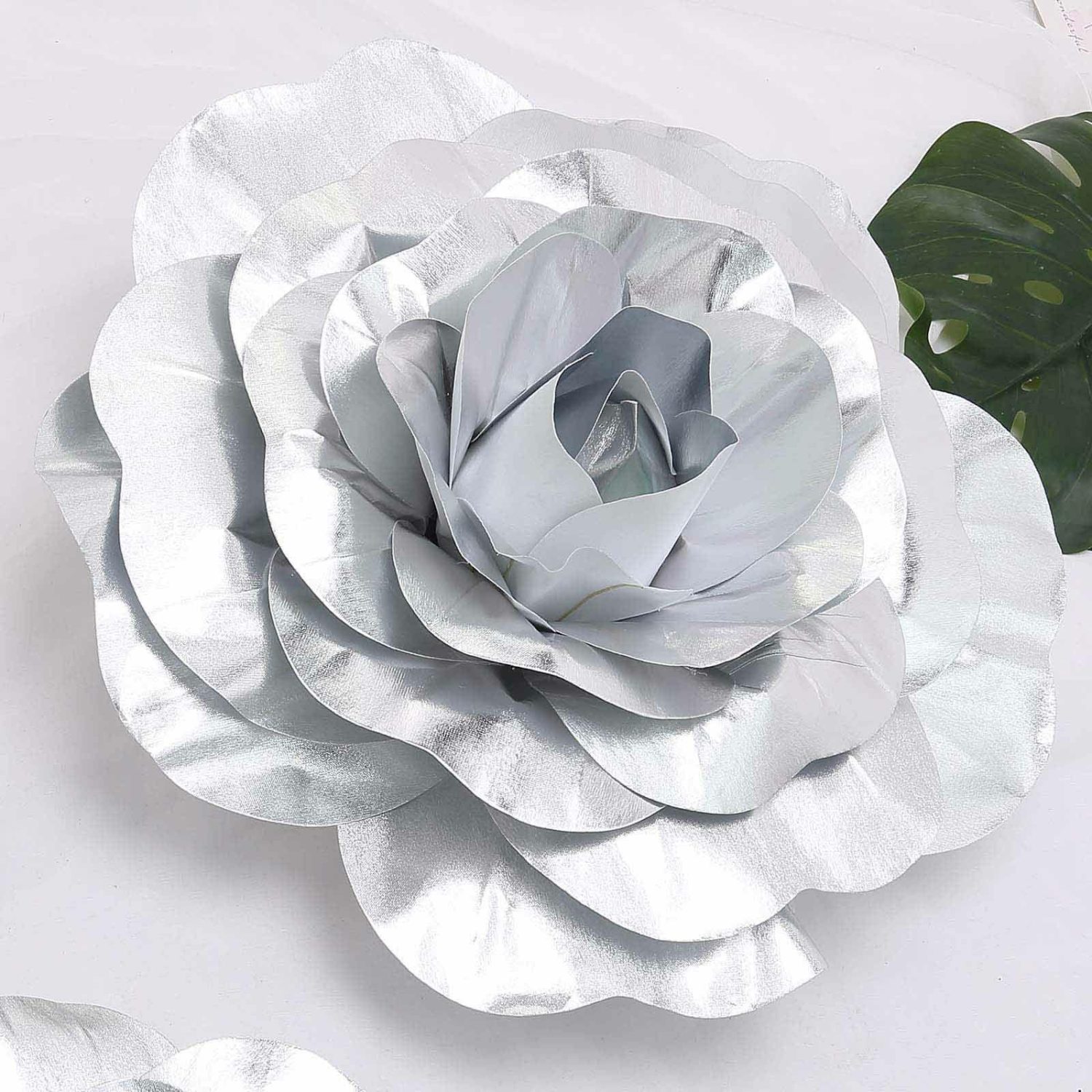 Large Floral Décor | 2 Pack Large Silver Real Touch Artificial Foam DIY Craft Roses 20″ Accent Flowers Large Floral Décor