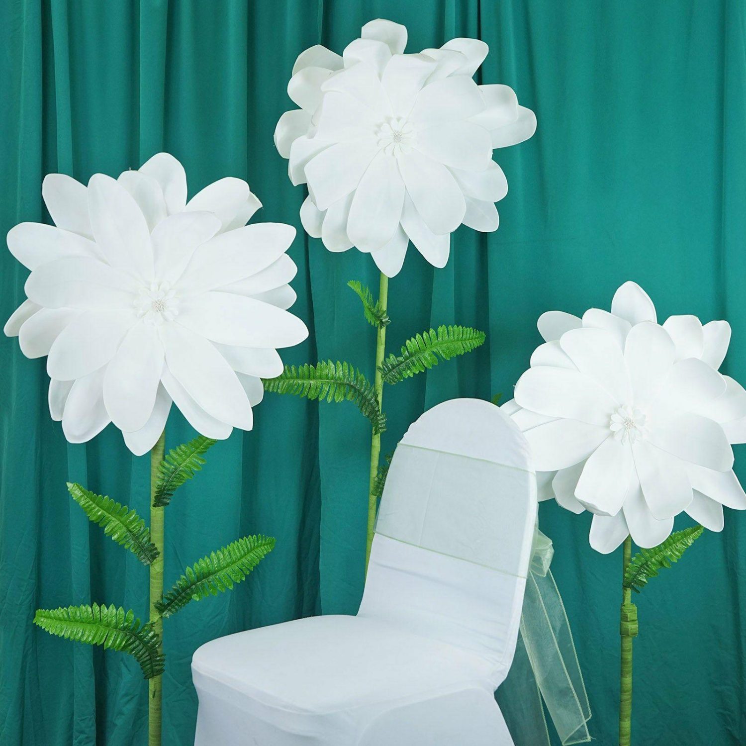 Large Floral Décor | 2 Pack White Life-Like Soft Foam Craft Dahlia Flower Heads 24″ Accent Flowers Large Floral Décor