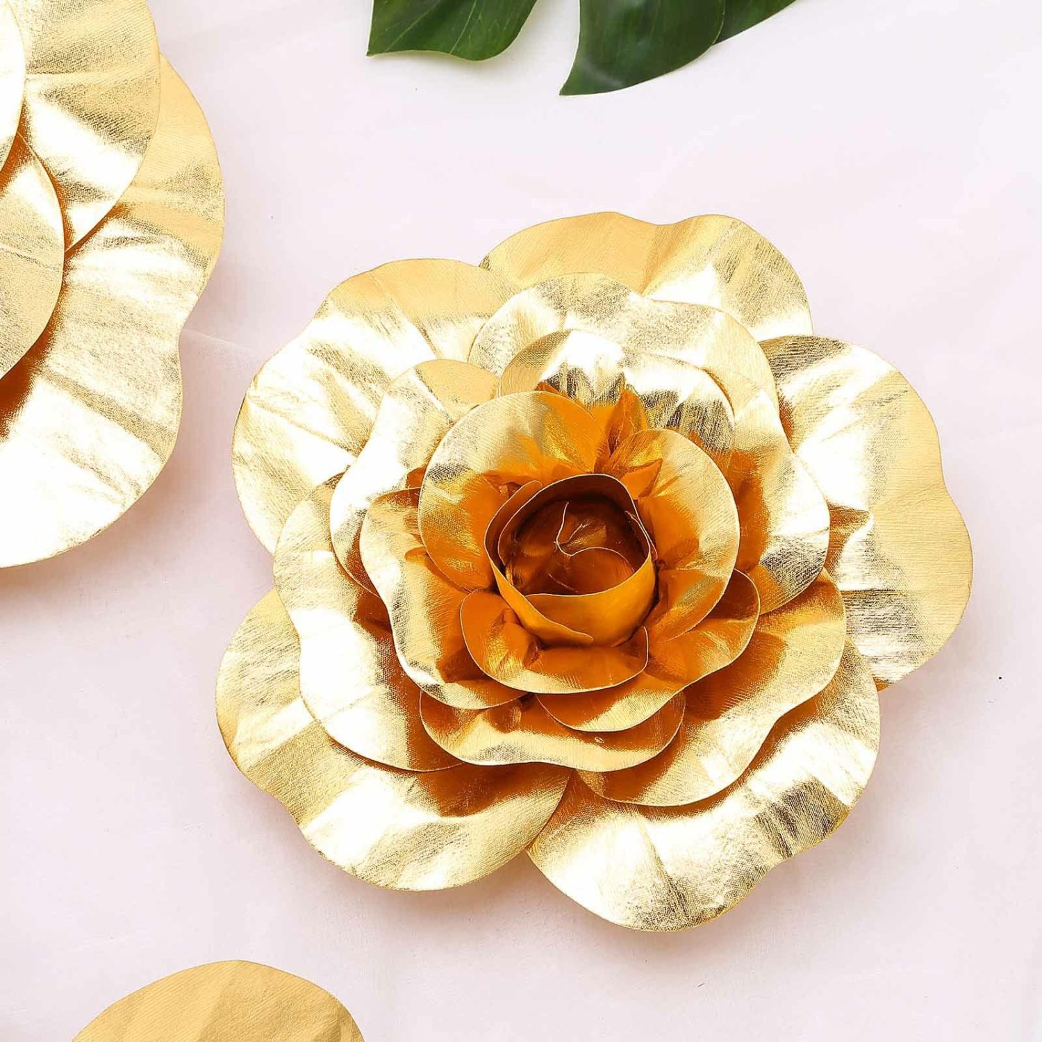 Large Floral Décor | 4 Pack Large Metallic Gold Real Touch Artificial Foam DIY Craft Roses 12″ Accent Flowers Gold