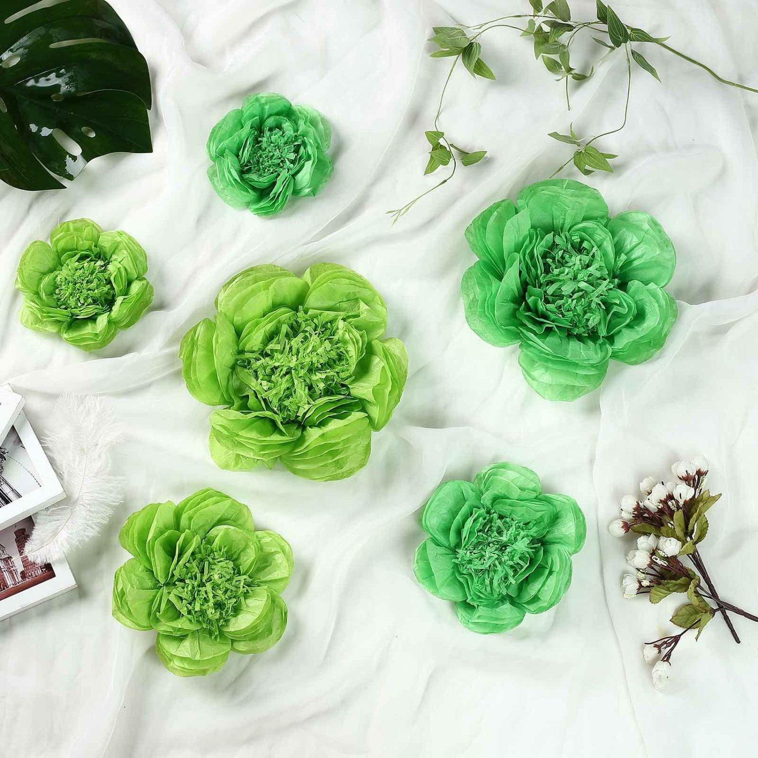 Large Floral Décor | Set of 6 Mint / Apple Green Peony 3D Paper Flowers Wall Decor 7″,9″,11″ Accent Flowers Apple green/Mint green