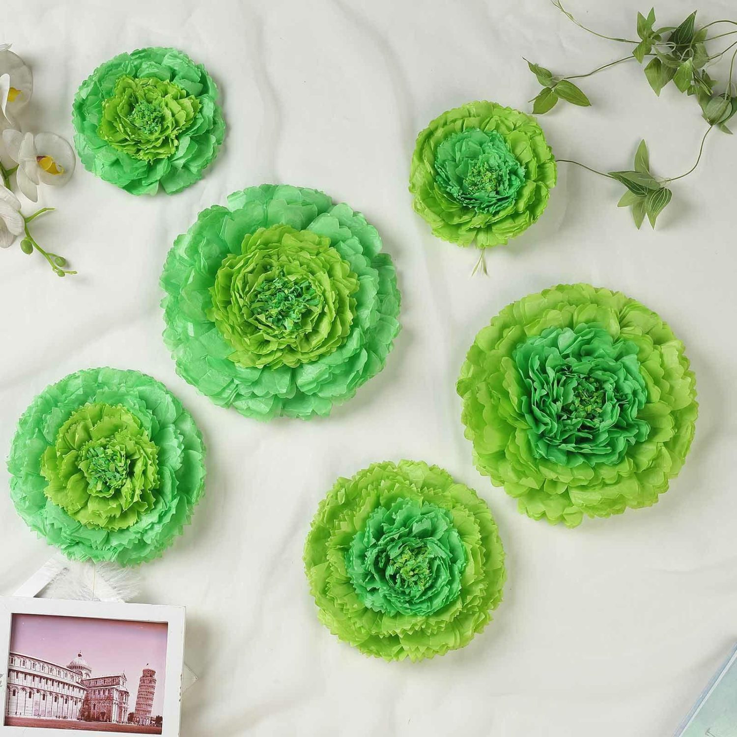 Large Floral Décor | Set of 6 Mint Green Carnation 3D Paper Flowers Wall Decor 7″,9″,11″ Accent Flowers Green/Mint green