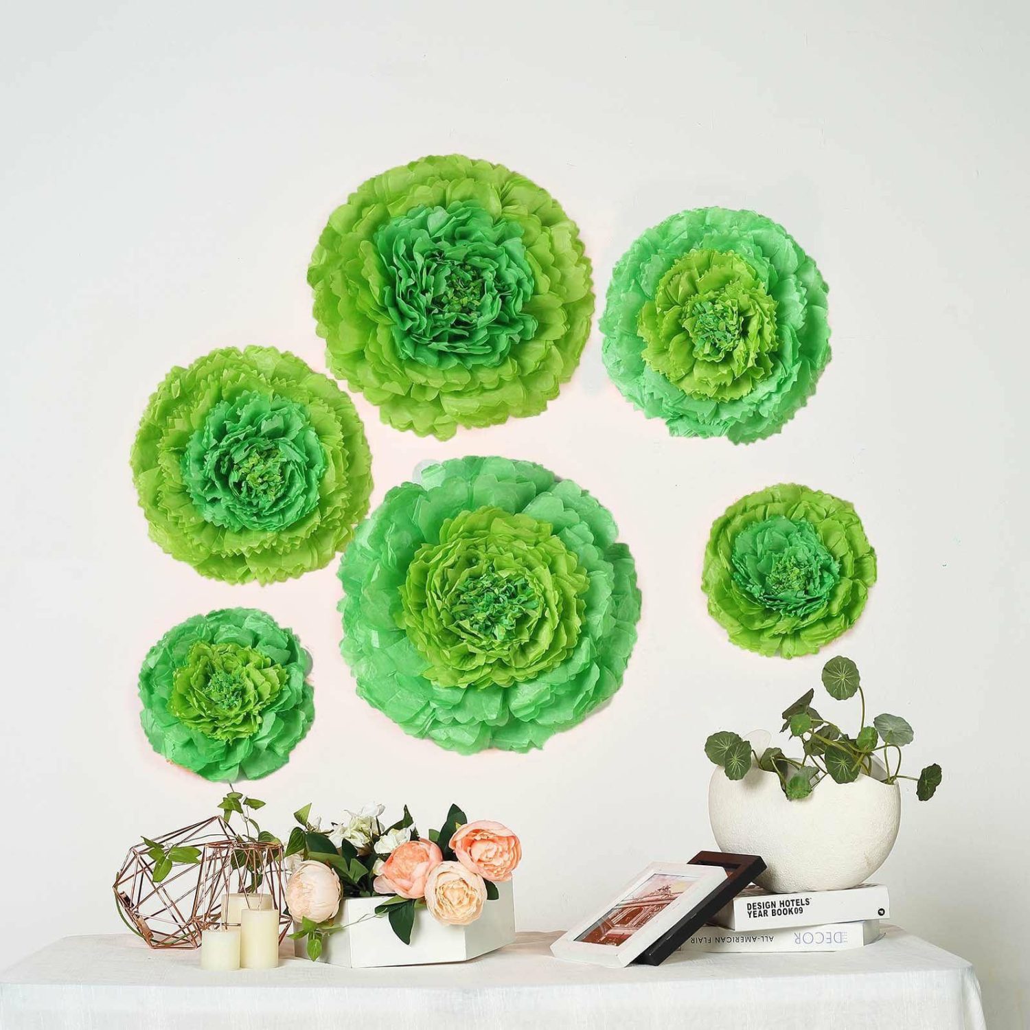 Large Floral Décor | Set of 6 Mint Green Giant Carnation 3D Paper Flowers Wall Decor 12″,16″,20″ Accent Flowers Large Floral Décor