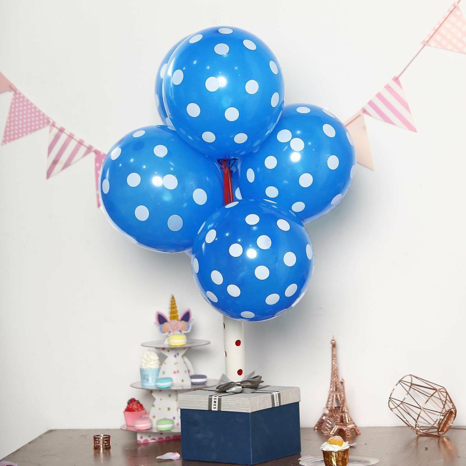 Latex Balloons | 25 Pack Royal Blue and White Fun Polka Dot Latex Party Balloons 12″ Balloons Latex Balloons