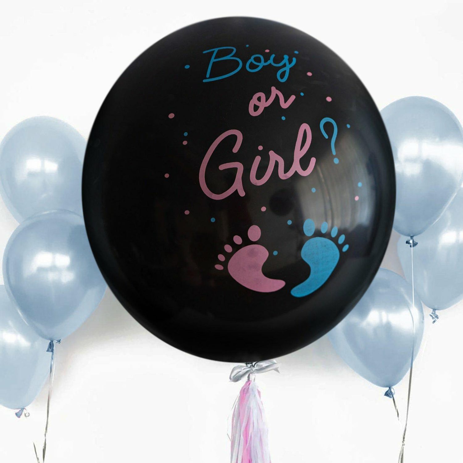 Latex Balloons | Gender Reveal Blue Confetti Filled Boy Or Girl Print Latex Balloon 24″ Balloons Blue/Gold