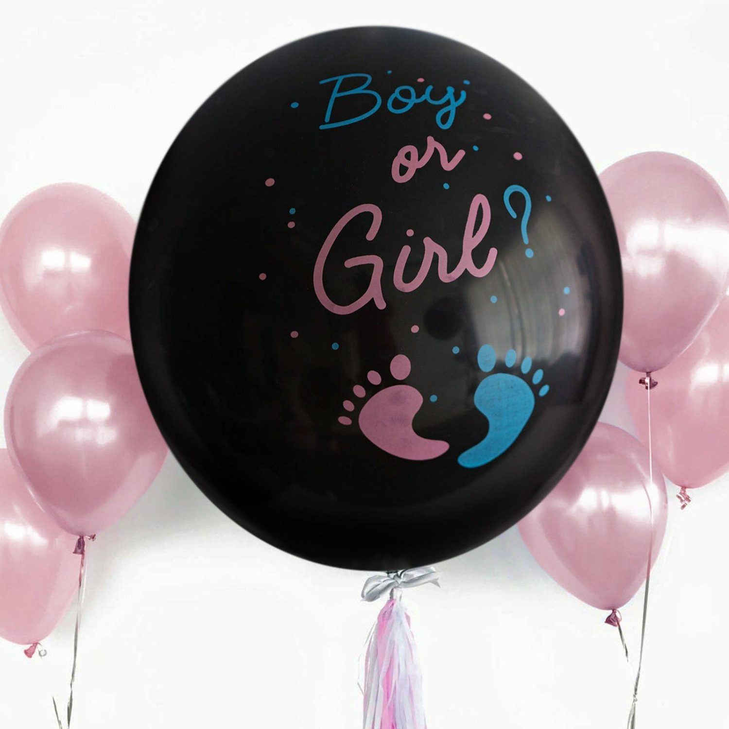 Latex Balloons | Gender Reveal Pink Confetti Filled Boy Or Girl Print Latex Balloon 24″ Balloons Gold/Pink