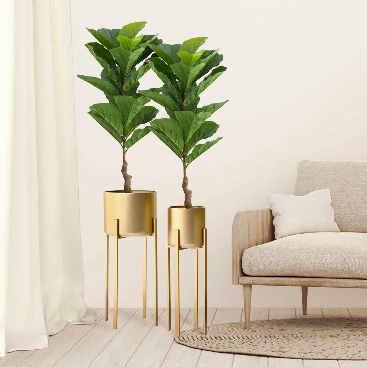 Leaf & Fern Bushes | 2 Pack Artificial Fiddle Leaf Fig Tree Potted Indoor Planter 3ft Artificial Plants Leaf & Fern Bushes