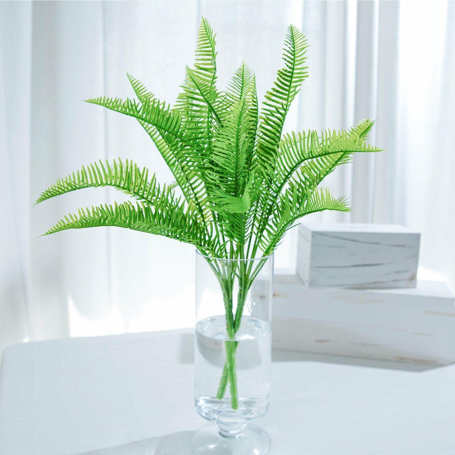 Leaf & Fern Bushes | 2 Stems Artificial Green Cycas Fern Leaf Indoor Bushes, Faux Plants Artificial Plants Cycas Fern