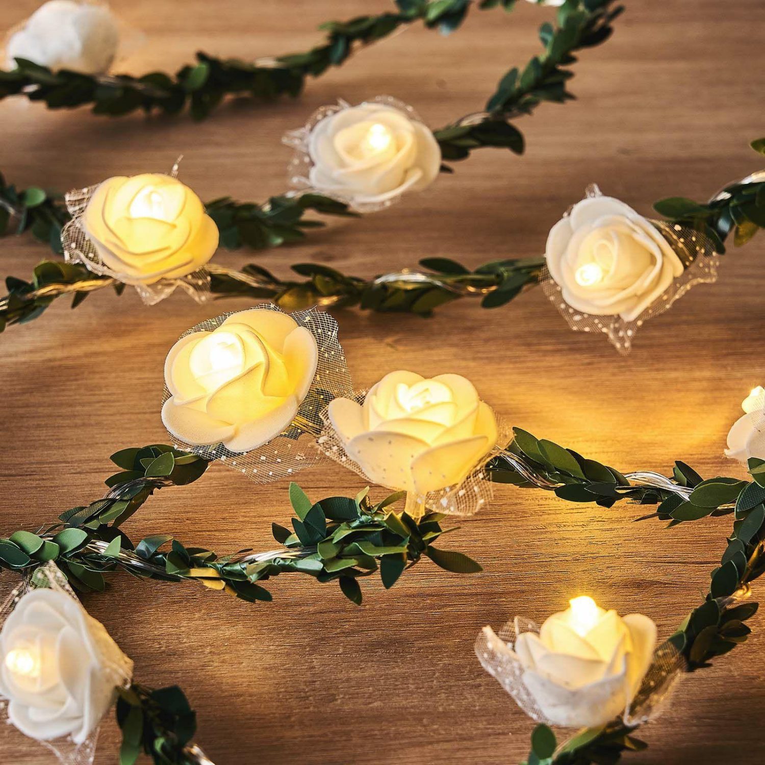 Letters & Strings | Warm White 20 LED Artificial Rose Lace Flower Garland Vine Lights, Battery Operated String Lights 9ft Centerpiece LED Letters & Strings