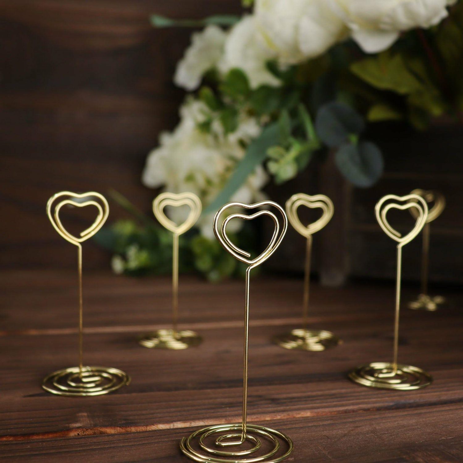 Letters & Table Numbers | 10 Pack Gold Metal Heart Card Holder Stands, Table Number Stands, Wedding Table Place Card Menu Clips 3.5″ Letters & Table Numbers Heart