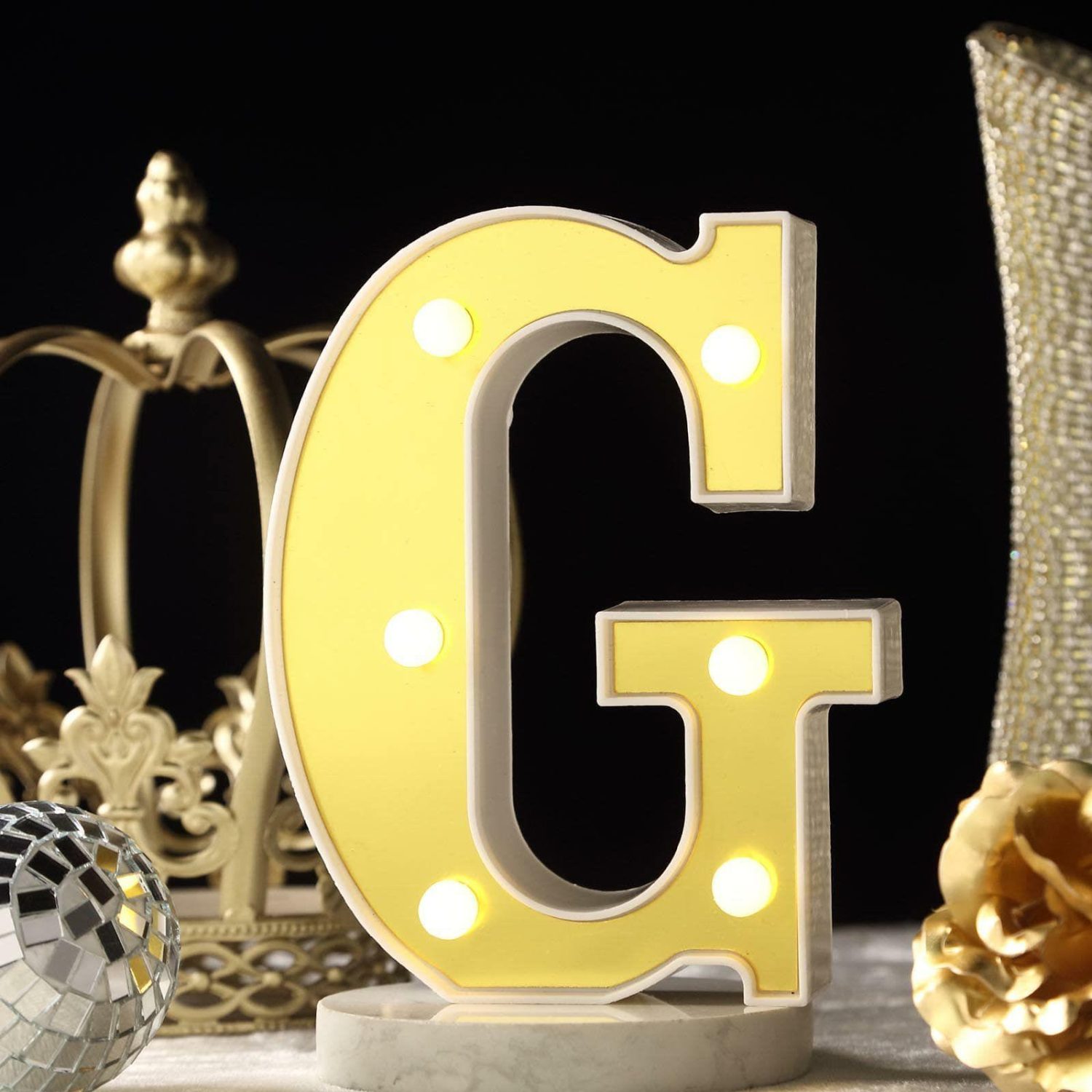 Letters & Table Numbers | Gold 3D Marquee “G” Letters – Warm White 6 LED Light Up Letters 6″ Letters & Table Numbers G