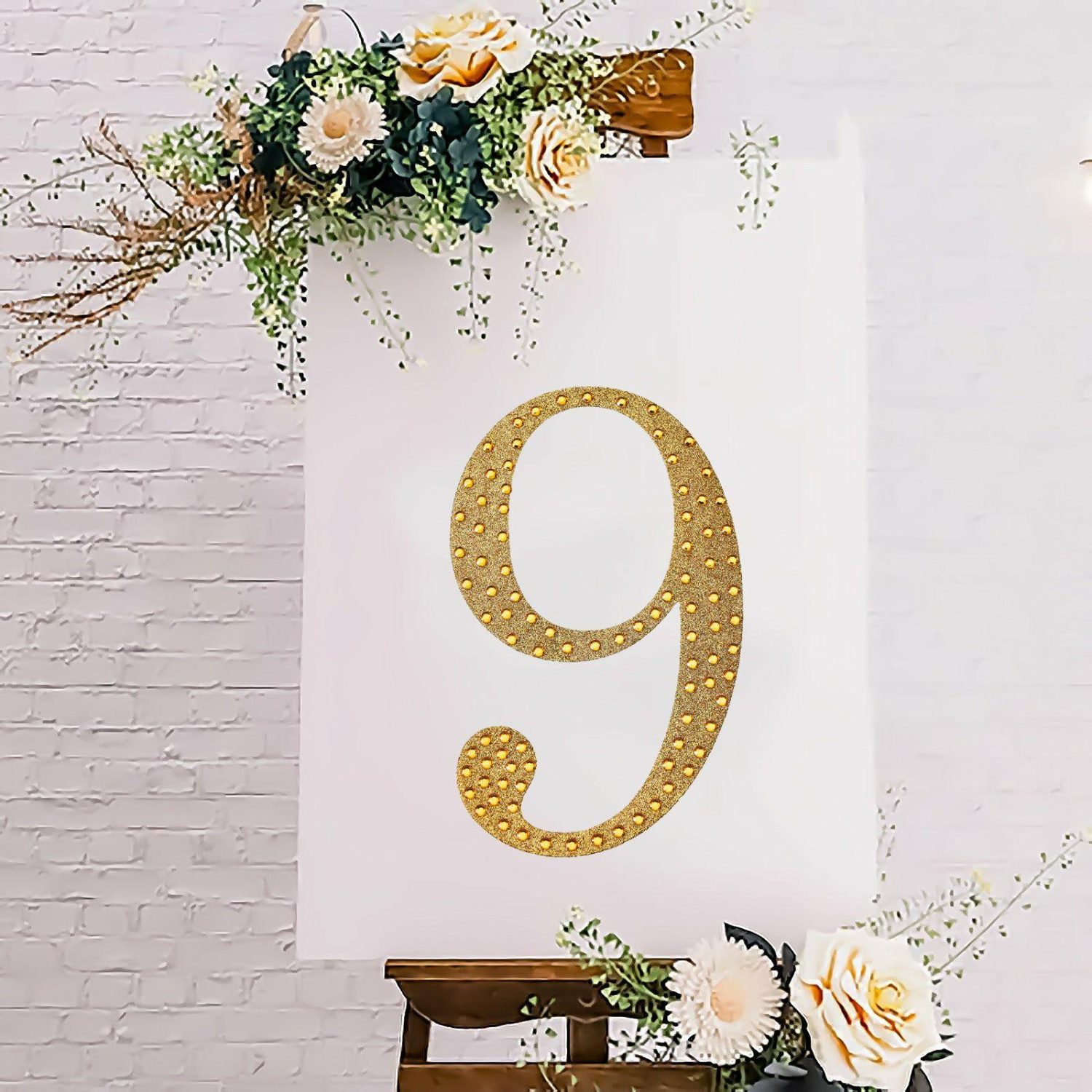 Letters & Table Numbers | Gold Decorative Rhinestone Number “9” Stickers DIY Crafts 8″ Letters & Table Numbers 9