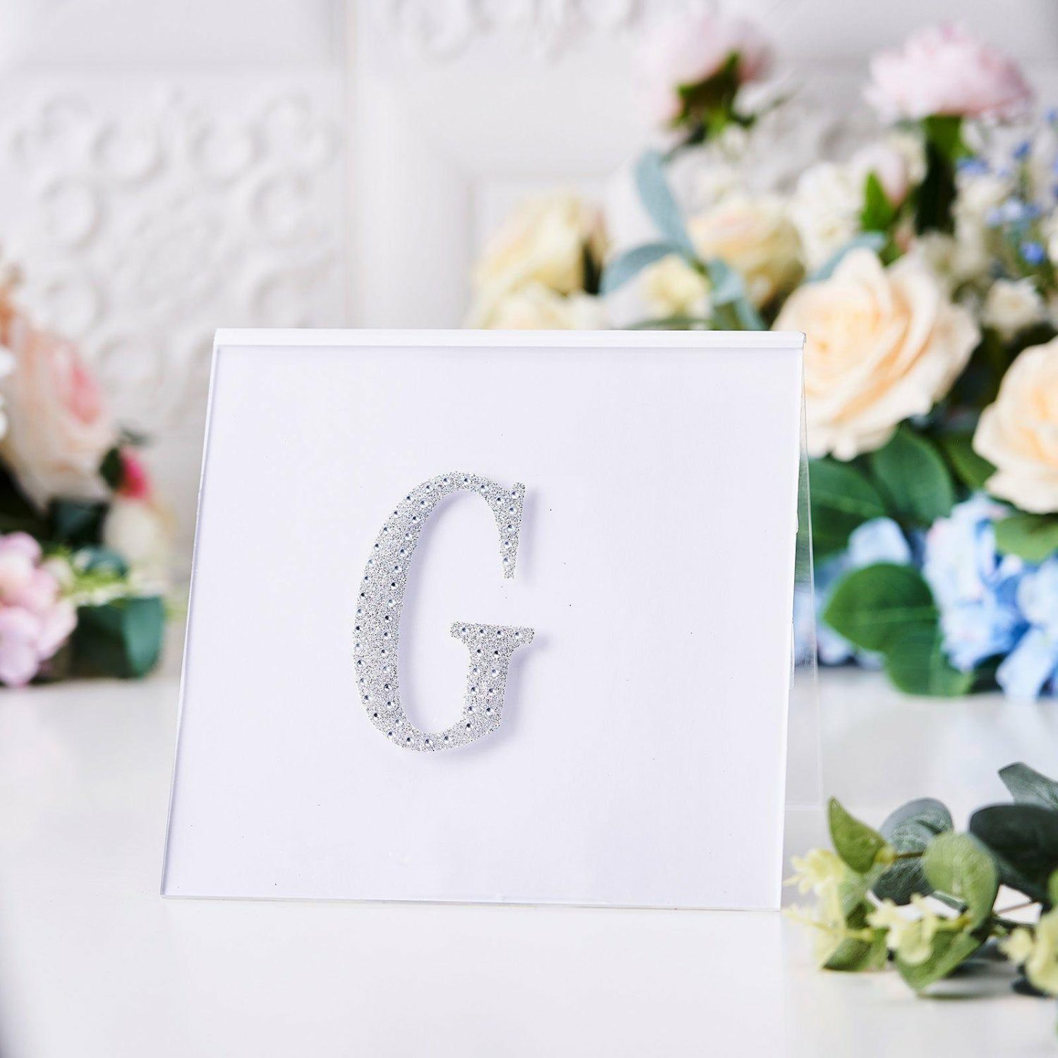 Letters & Table Numbers | Silver Decorative Rhinestone Alphabet “G” Letter Stickers DIY Crafts 4″ Letters & Table Numbers G