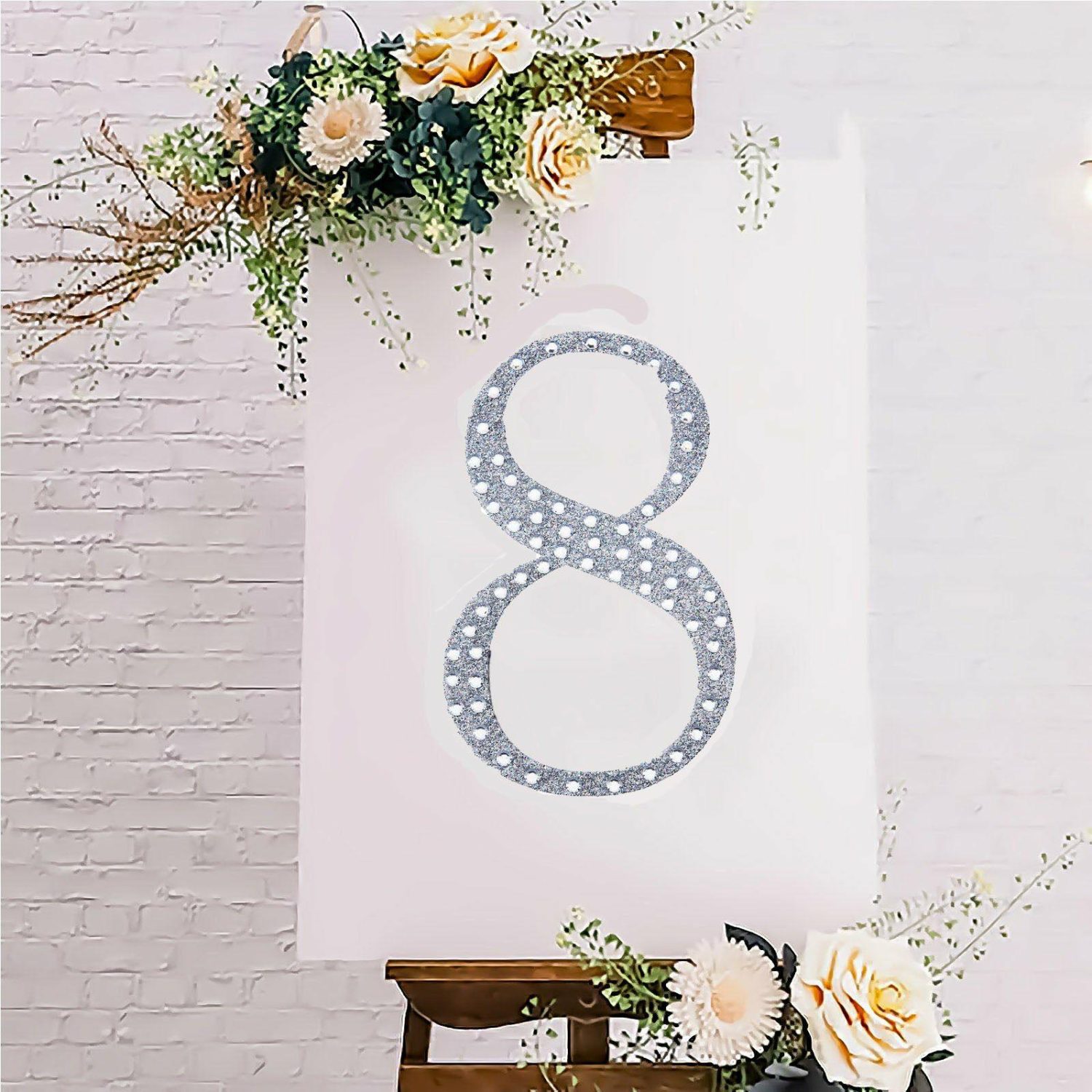 Letters & Table Numbers | Silver Decorative Rhinestone Number “8” Stickers DIY Crafts 8″ Letters & Table Numbers 8