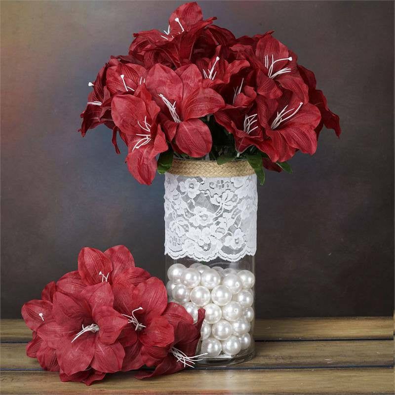 Lily & Tulips | 10 Bushes Burgundy Artificial Silk Tiger Lily Flowers, Faux Bouquets Artificial Flowers Burgundy