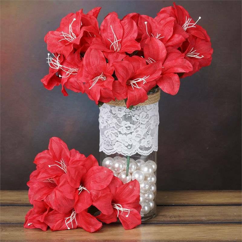 Lily & Tulips | 10 Bushes Red Artificial Silk Tiger Lily Flowers, Faux Bouquets Artificial Flowers Lily & Tulips