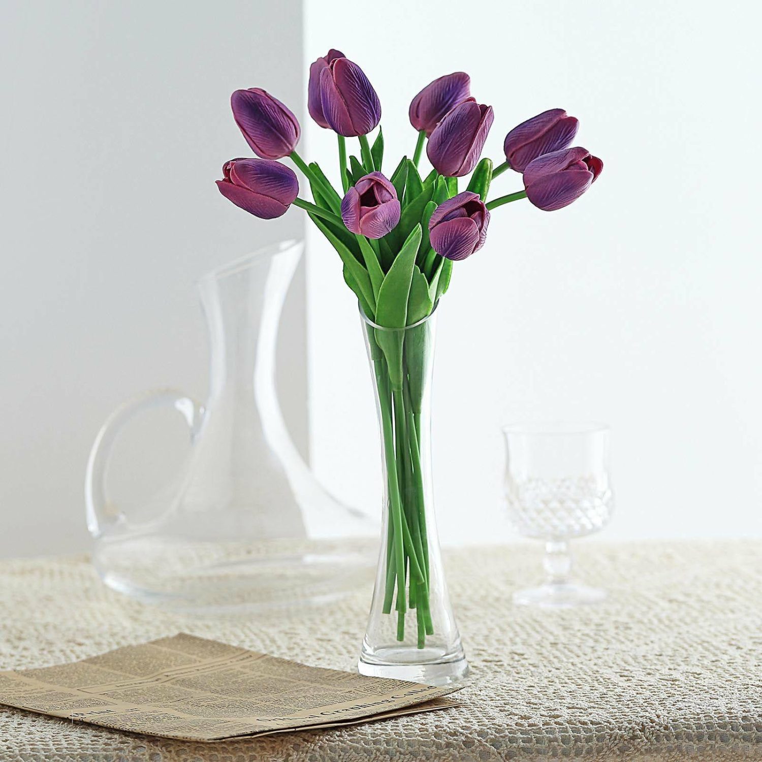 Lily & Tulips | 10 Stems Eggplant Real Touch Artificial Foam Tulip Flowers 13″ Artificial Flowers Eggplant