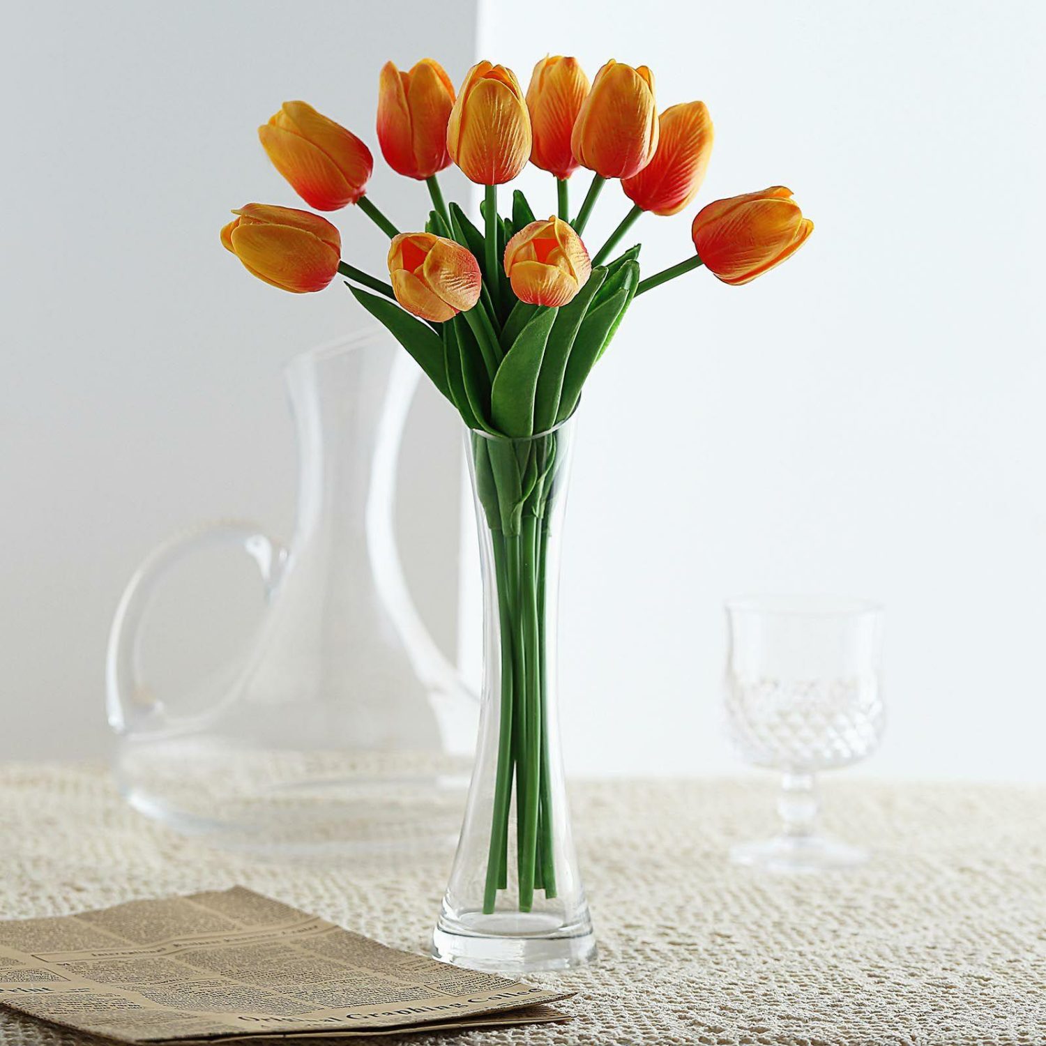 Lily & Tulips | 10 Stems Orange Real Touch Artificial Foam Tulip Flower Bouquets 13″ Artificial Flowers Lily & Tulips