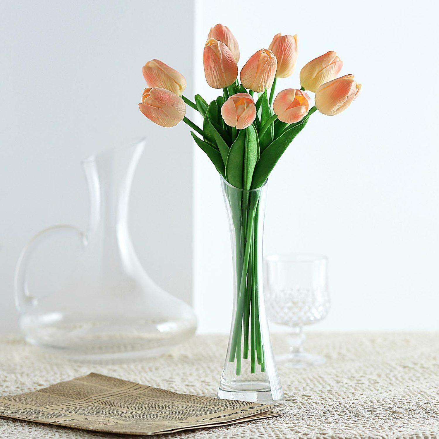 Lily & Tulips | 10 Stems Peach Real Touch Artificial Foam Tulip Flower Bouquets 13″ Artificial Flowers Lily & Tulips