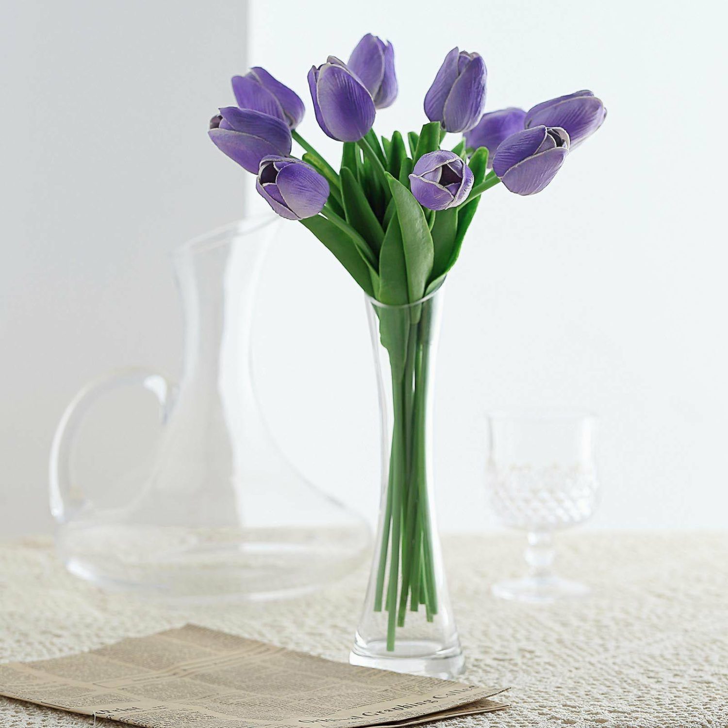 Lily & Tulips | 10 Stems Purple Real Touch Artificial Foam Tulip Flower Bouquets 13″ Artificial Flowers Lily & Tulips