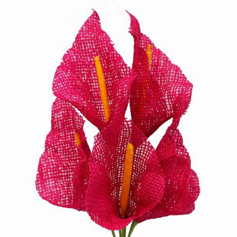 Lily & Tulips | 5 Bushes Fuchsia Artificial Burlap Calla Lilies, Craft Flowers 25 Pcs 19″ Artificial Flowers Fuchsia