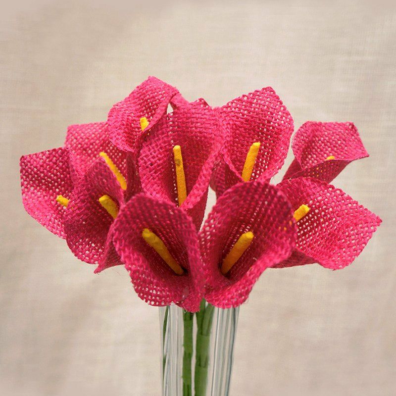 Lily & Tulips | 6 Bushes 36 Pcs Fuchsia Burlap Calla Lily Flowers With Stems 10″ Artificial Flowers Lily & Tulips