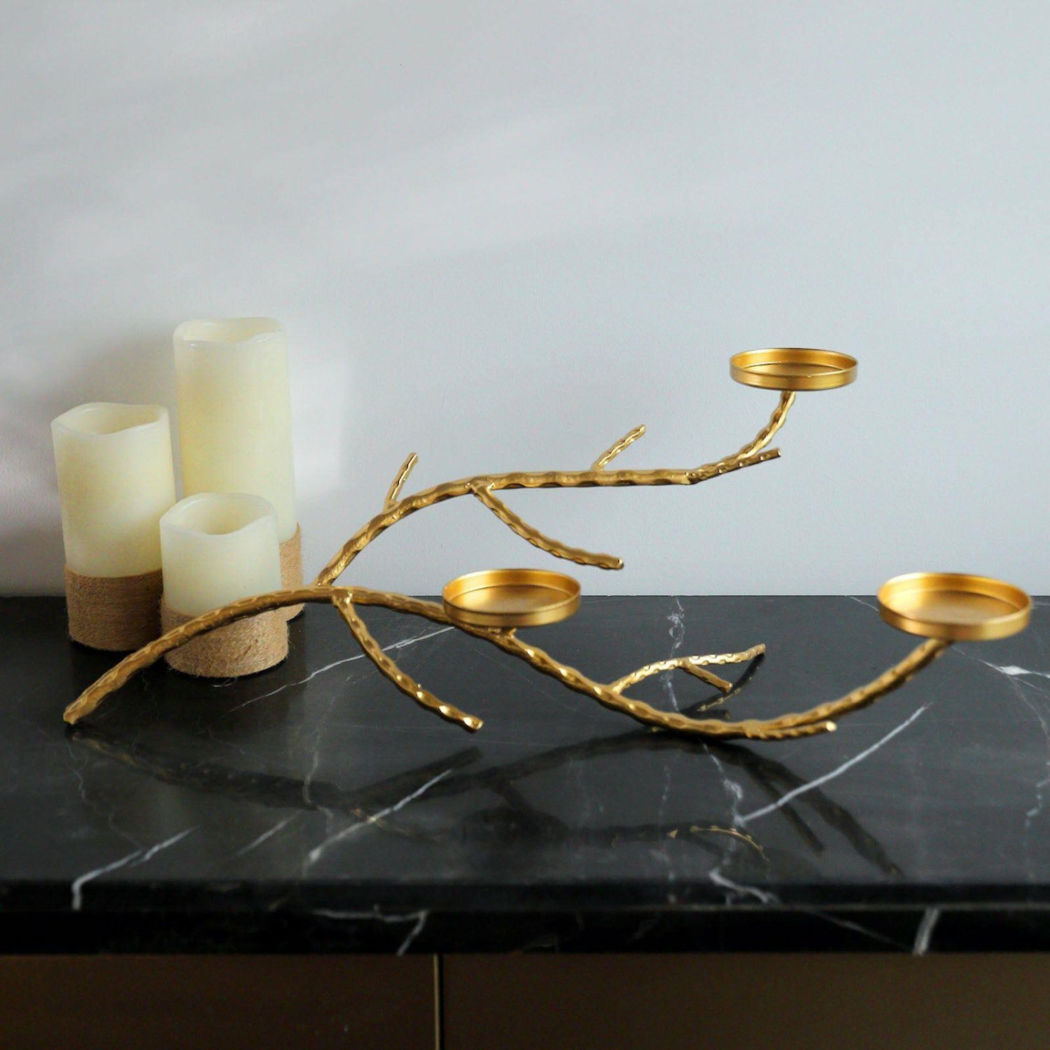 Metal Candle Holders | Gold Manzanita Tree Branch Candelabra Metal Twig Branch Candle Holder Stand 2ft Candelabra Metal Candle Holders