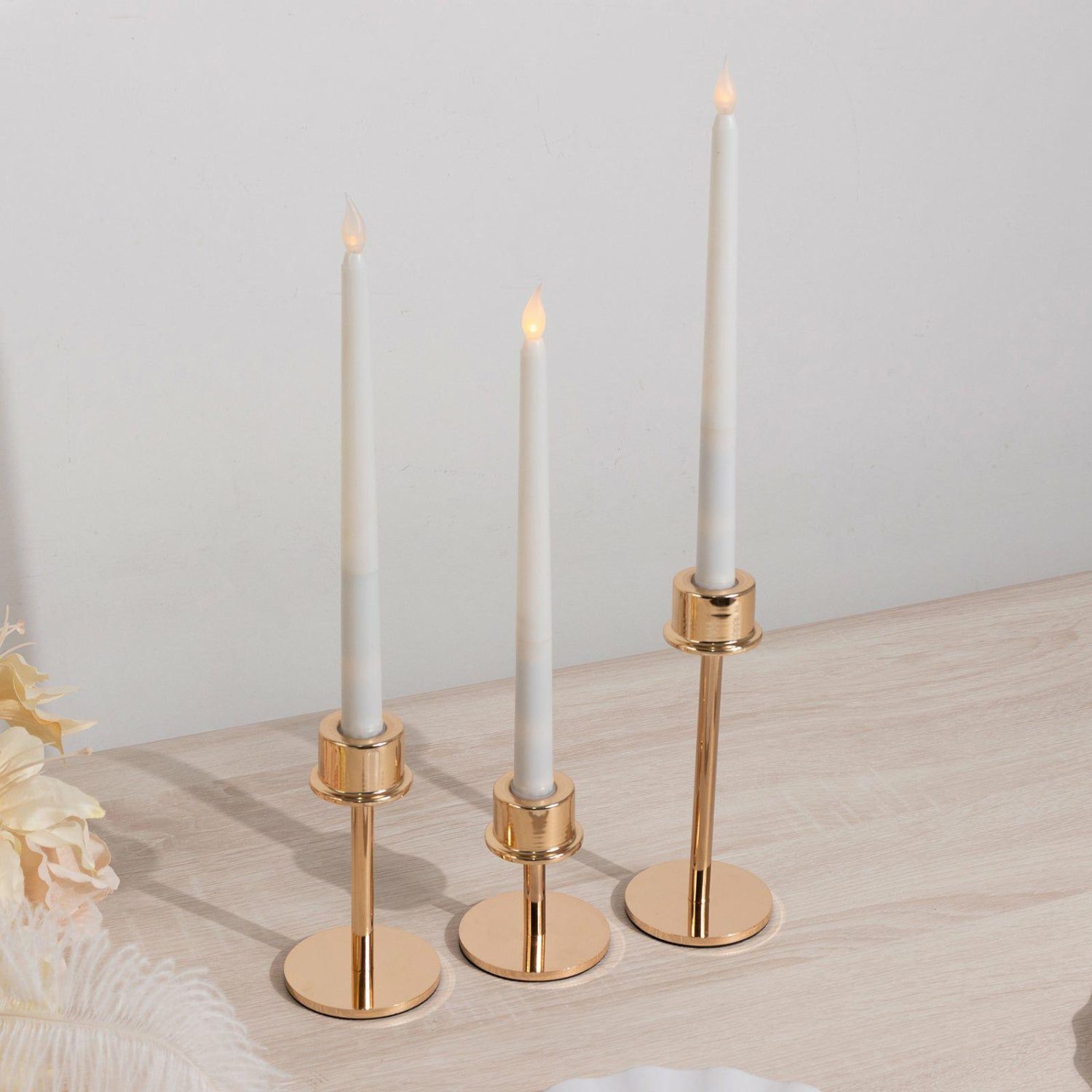 Metal Candle Holders | Set of 3 Gold Metal Taper Candlestick Holders, Hurricane Candle Stands with Round Base – 3.5″,5.5″,8″ Candelabra Metal Candle Holders