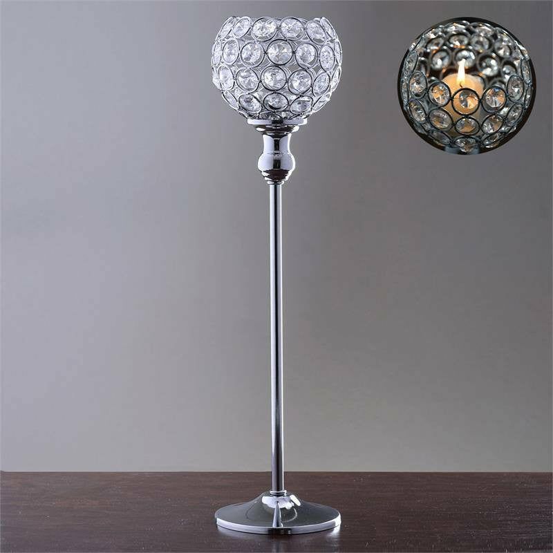 Metal Candle Holders | Silver Crystal Votive Pillar Candle Holder, Metal Tealight Round Candle Stand 16″ Tall Candelabra Metal Candle Holders