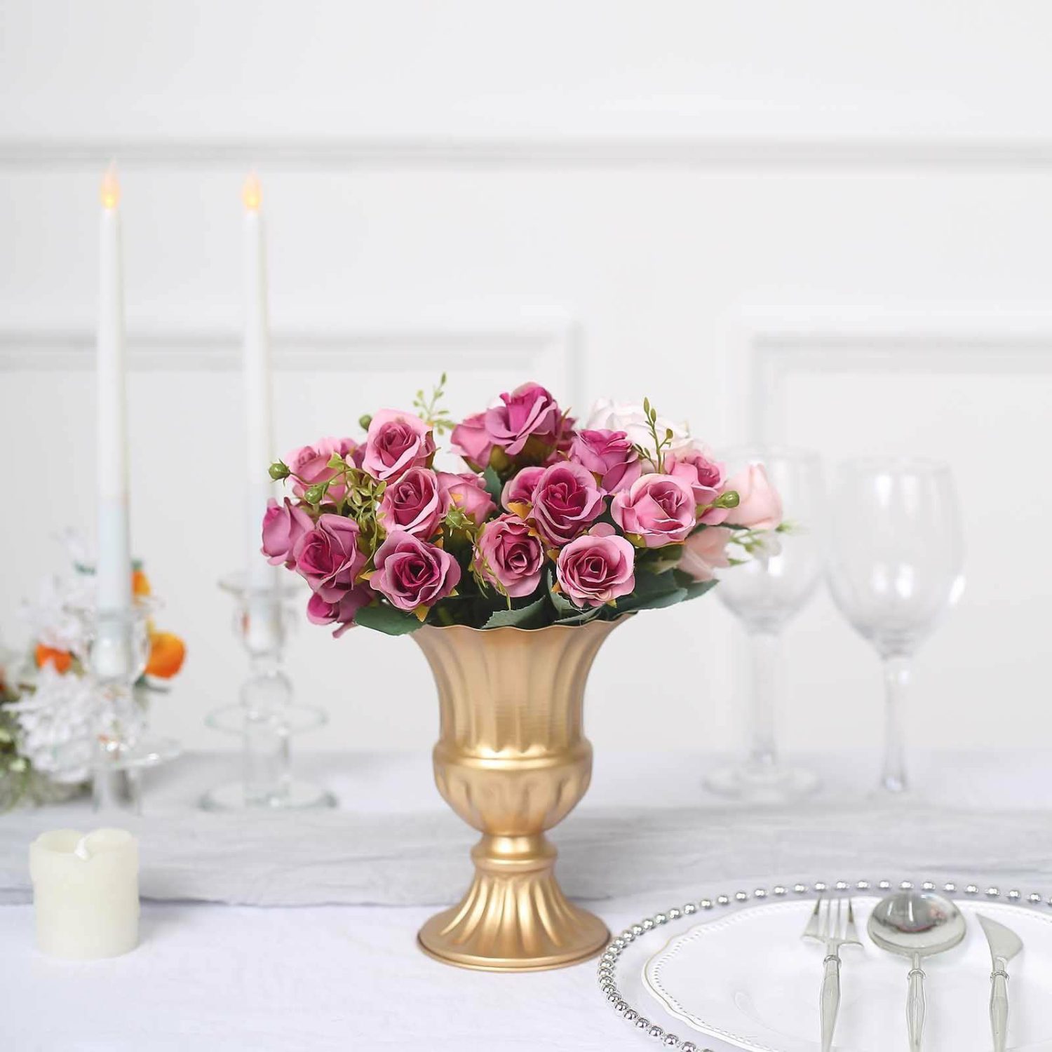 Metal Floral Vases | 2 Pack Gold Metal Trumpet Style Flower Table Pedestal Vase, Antique Mini Compote Vase 6″ Floral Vase Metal Floral Vases