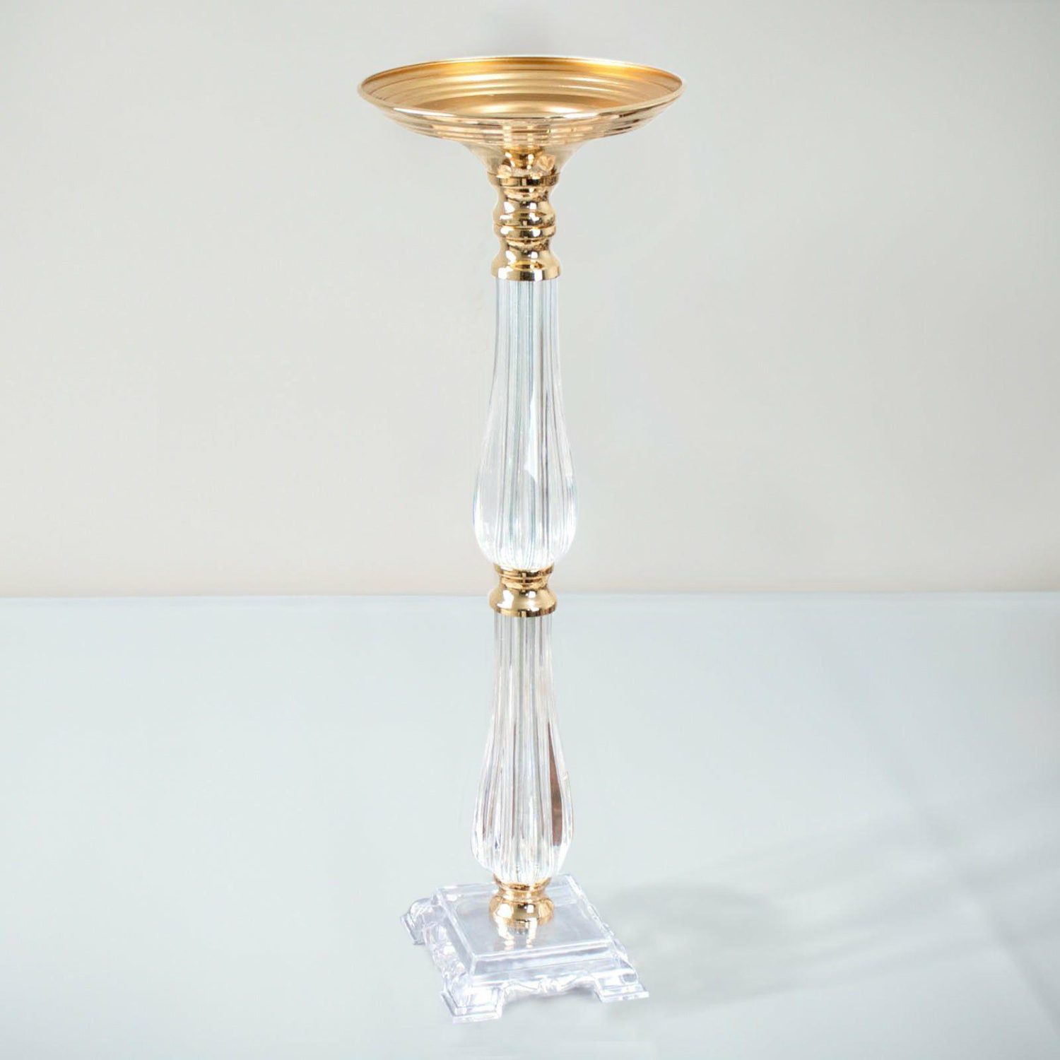 Metal Floral Vases | Gold / Clear Acrylic Crystal Pillar Candle Stand Table Centerpiece, Wedding Flower Bowl Pedestal 24″ Floral Vase Metal Floral Vases