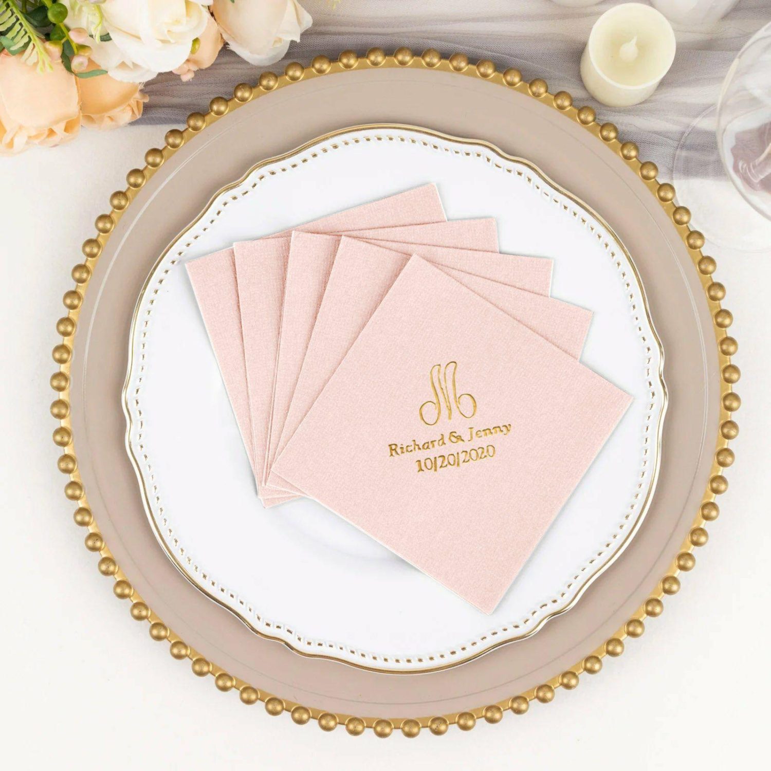 Paper Cups & Napkins | 100 Pack Personalized Monogram Soft Airlaid Paper Beverage Napkins, Highly Absorbent Custom Initial Cocktail Napkins Disposable Tableware Airlaid Napkins