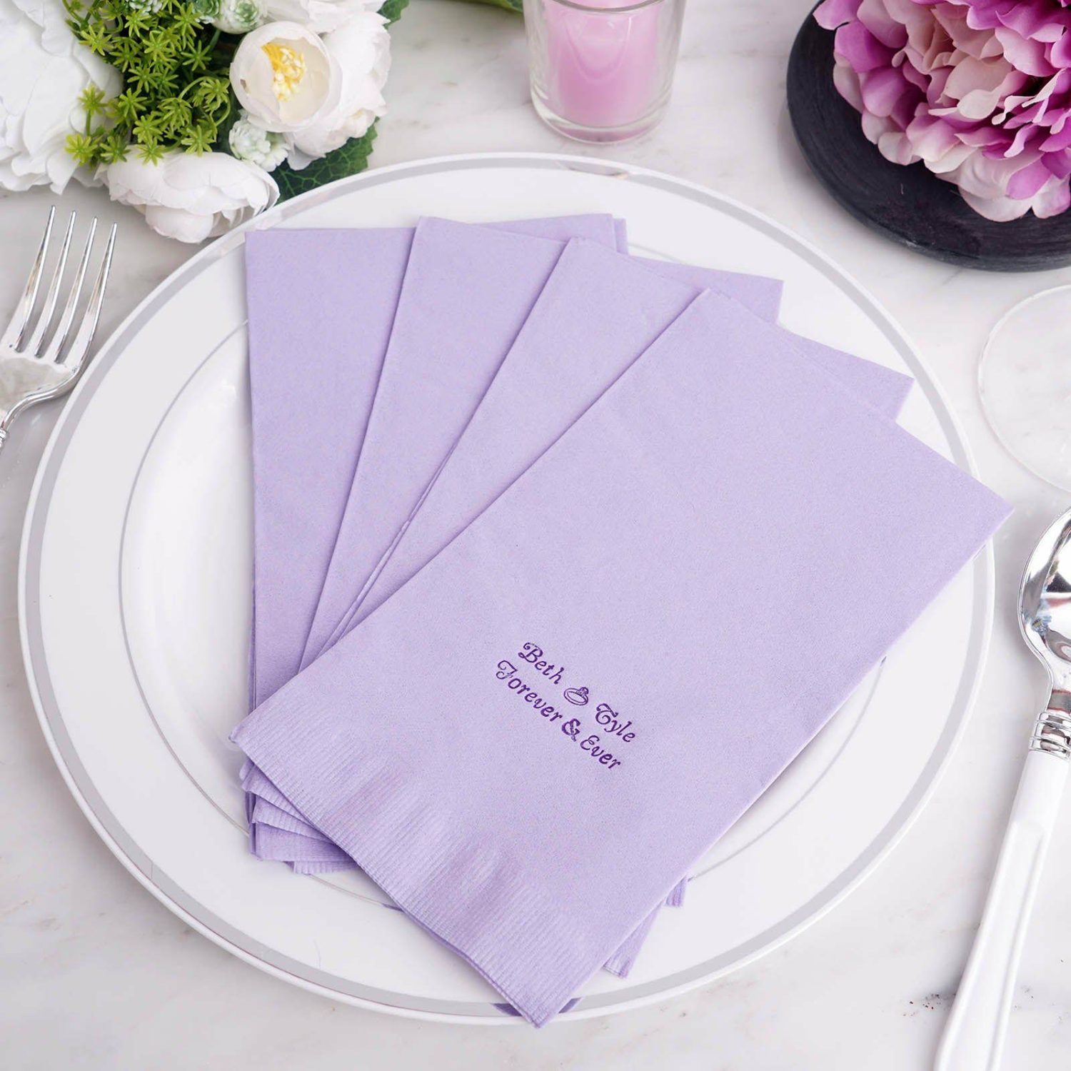 Paper Cups & Napkins | 100 Pack Personalized Paper Wedding Napkins, Custom Dinner Napkin Favors With Small Emblem Disposable Tableware Paper Cups & Napkins