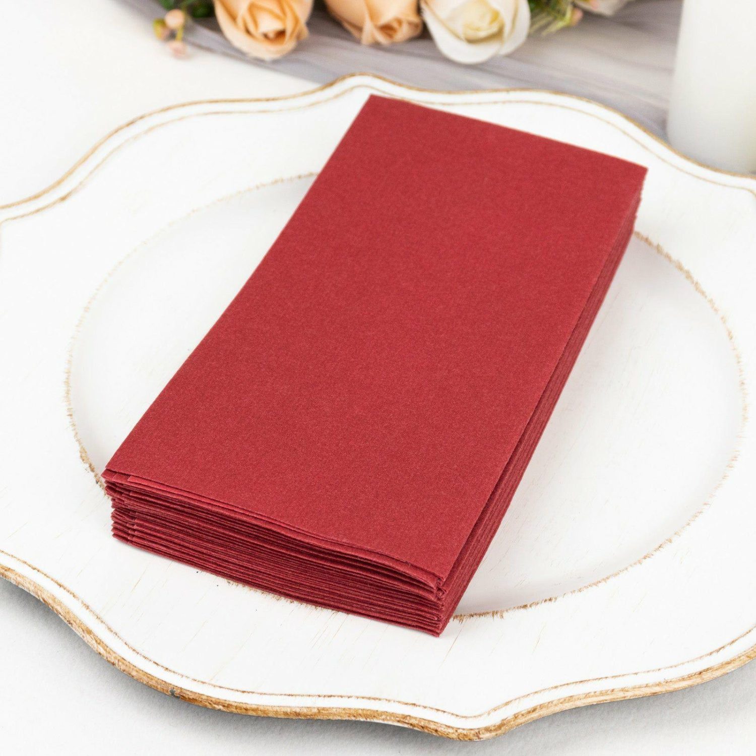 Paper Cups & Napkins | 20 Pack Burgundy Soft Linen-Feel Airlaid Paper Party Napkins, Highly Absorbent Disposable Dinner Napkins Disposable Tableware Burgundy