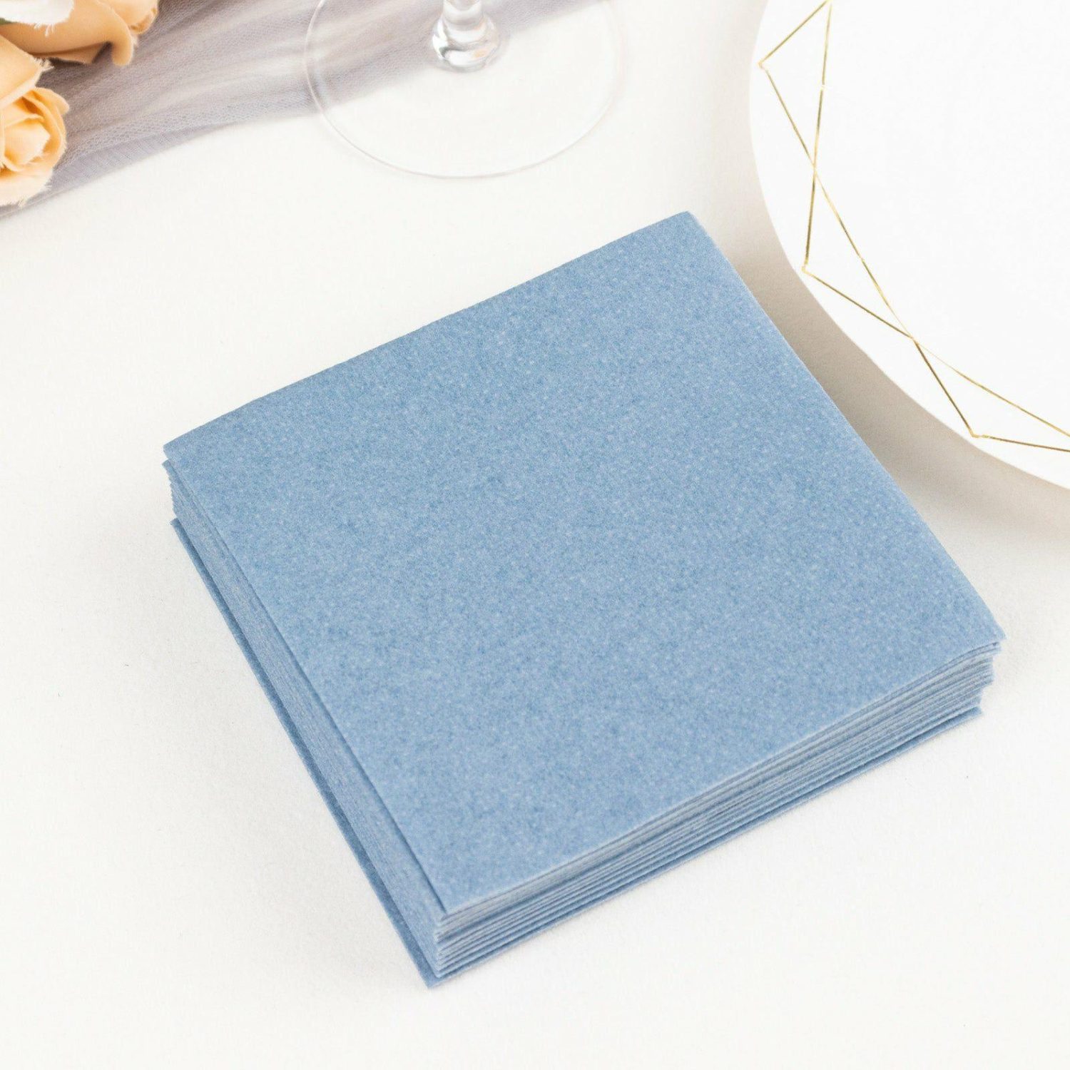 Paper Cups & Napkins | 20 Pack Dusty Blue Soft Linen-Feel Airlaid Paper Beverage Napkins, Highly Absorbent Disposable Cocktail Napkins – 5″x5″ Disposable Tableware Dusty blue