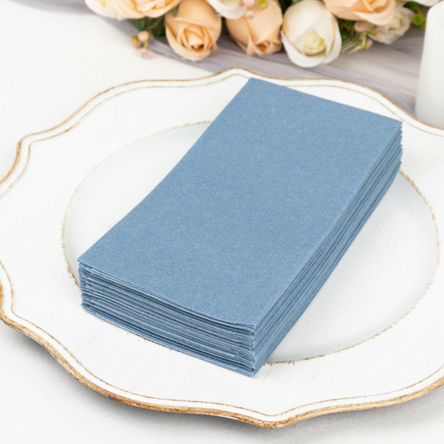 Paper Cups & Napkins | 20 Pack Dusty Blue Soft Linen-Feel Airlaid Paper Party Napkins, Highly Absorbent Disposable Dinner Napkins Disposable Tableware Dusty blue