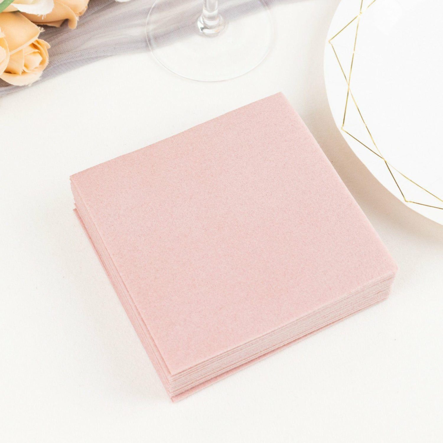 Paper Cups & Napkins | 20 Pack Dusty Rose Soft Linen-Feel Airlaid Paper Beverage Napkins, Highly Absorbent Disposable Cocktail Napkins – 5″x5″ Disposable Tableware Dusty rose