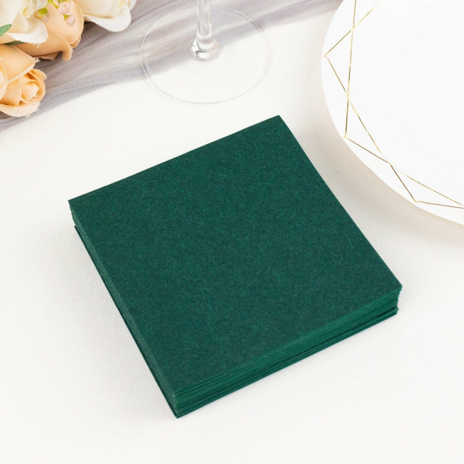 Paper Cups & Napkins | 20 Pack Hunter Emerald Green Soft Linen-Feel Airlaid Paper Beverage Napkins, Highly Absorbent Disposable Cocktail Napkins – 5″x5″ Display Props Hunter Emerald Green