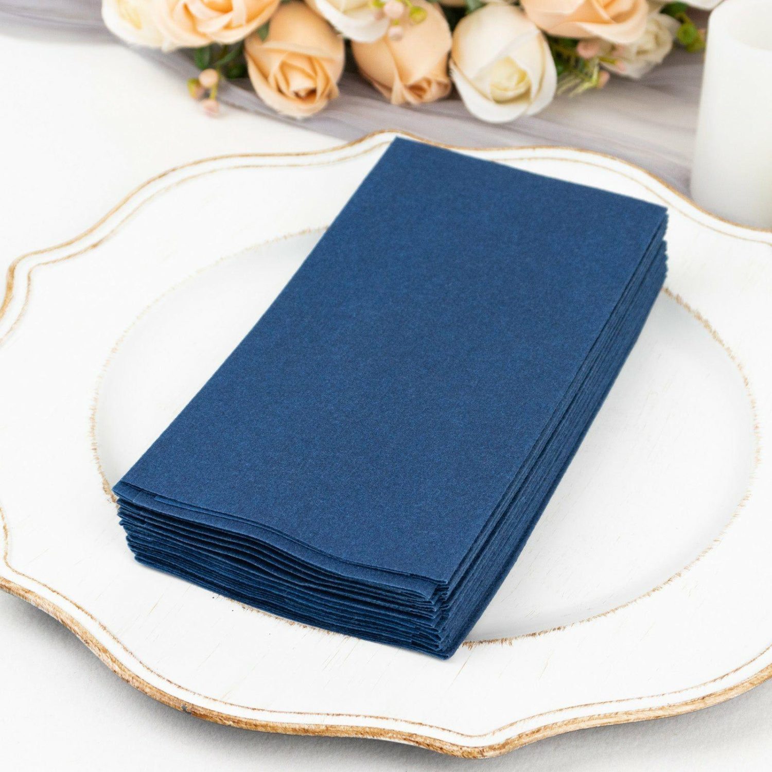 Paper Cups & Napkins | 20 Pack Navy Blue Soft Linen-Feel Airlaid Paper Party Napkins, Highly Absorbent Disposable Dinner Napkins Disposable Tableware Navy Blue