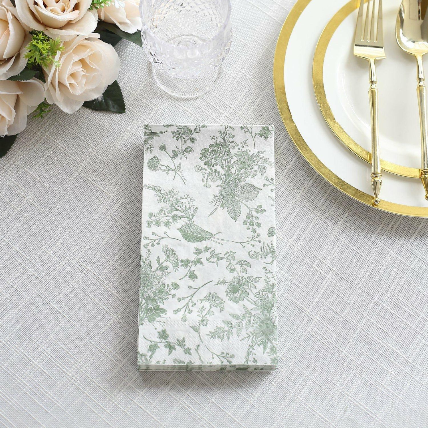 Paper Cups & Napkins | 20 Pack White Sage Green Floral Print Dinner Paper Napkins, Soft 2-Ply Highly Absorbent Disposable Party Napkins Disposable Tableware Paper Cups & Napkins