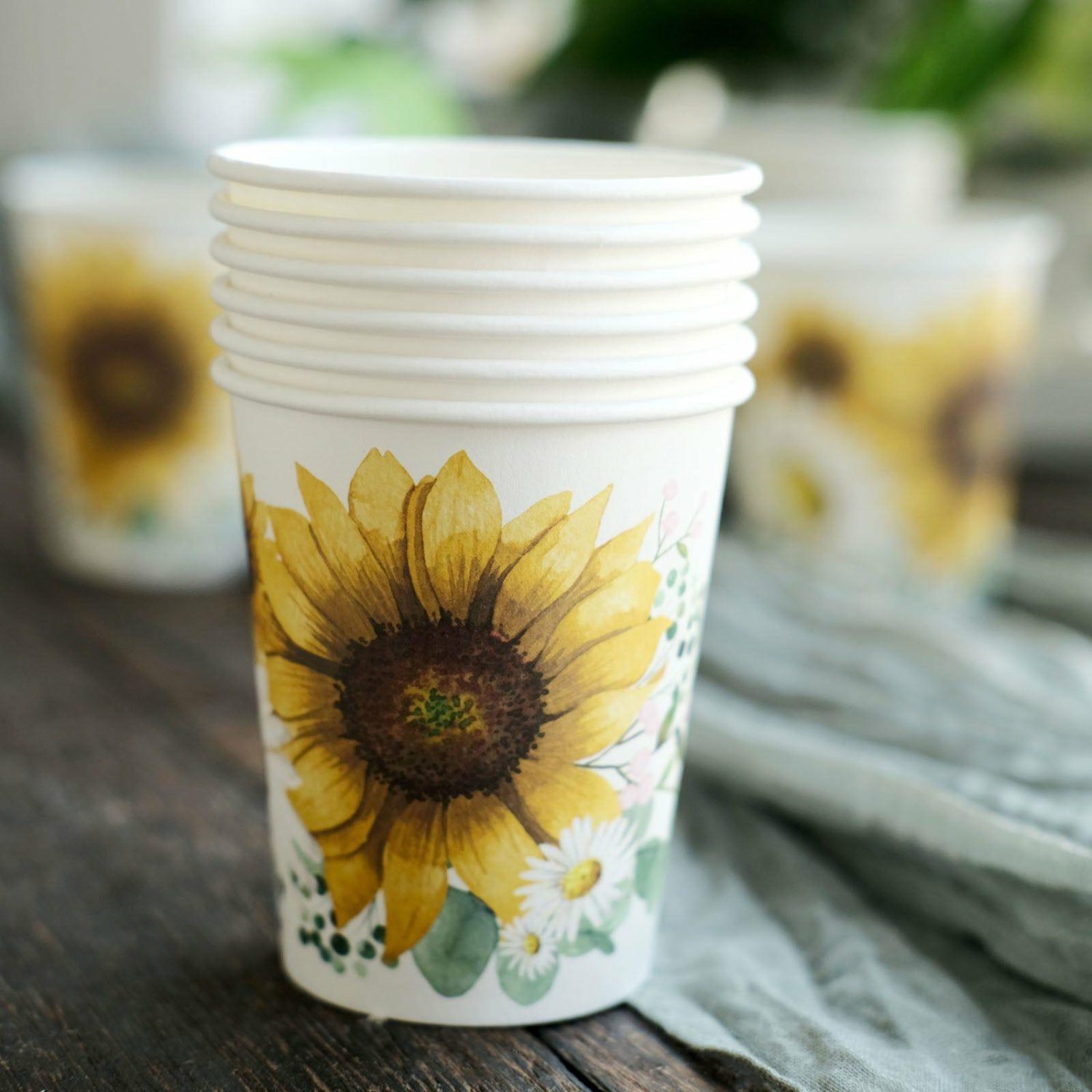 Paper Cups & Napkins | 24 Pack Sunflower Paper Cups, Disposable Party Cups, All Purpose Use 10oz Disposable Tableware Paper Cups & Napkins