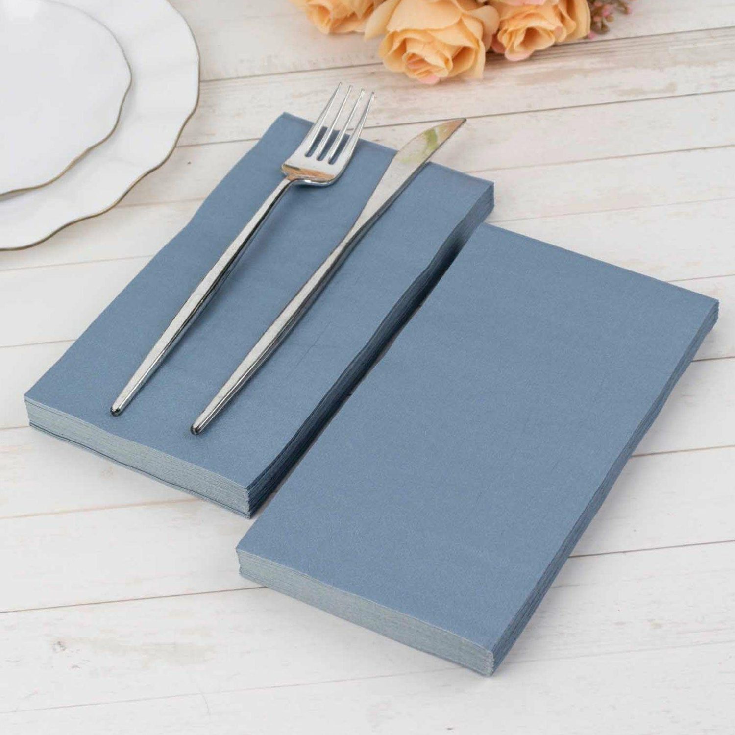 Paper Cups & Napkins | 50 Pack 2 Ply Soft Dusty Blue Dinner Paper Napkins, Disposable Wedding Reception Party Napkins Disposable Tableware Dusty blue