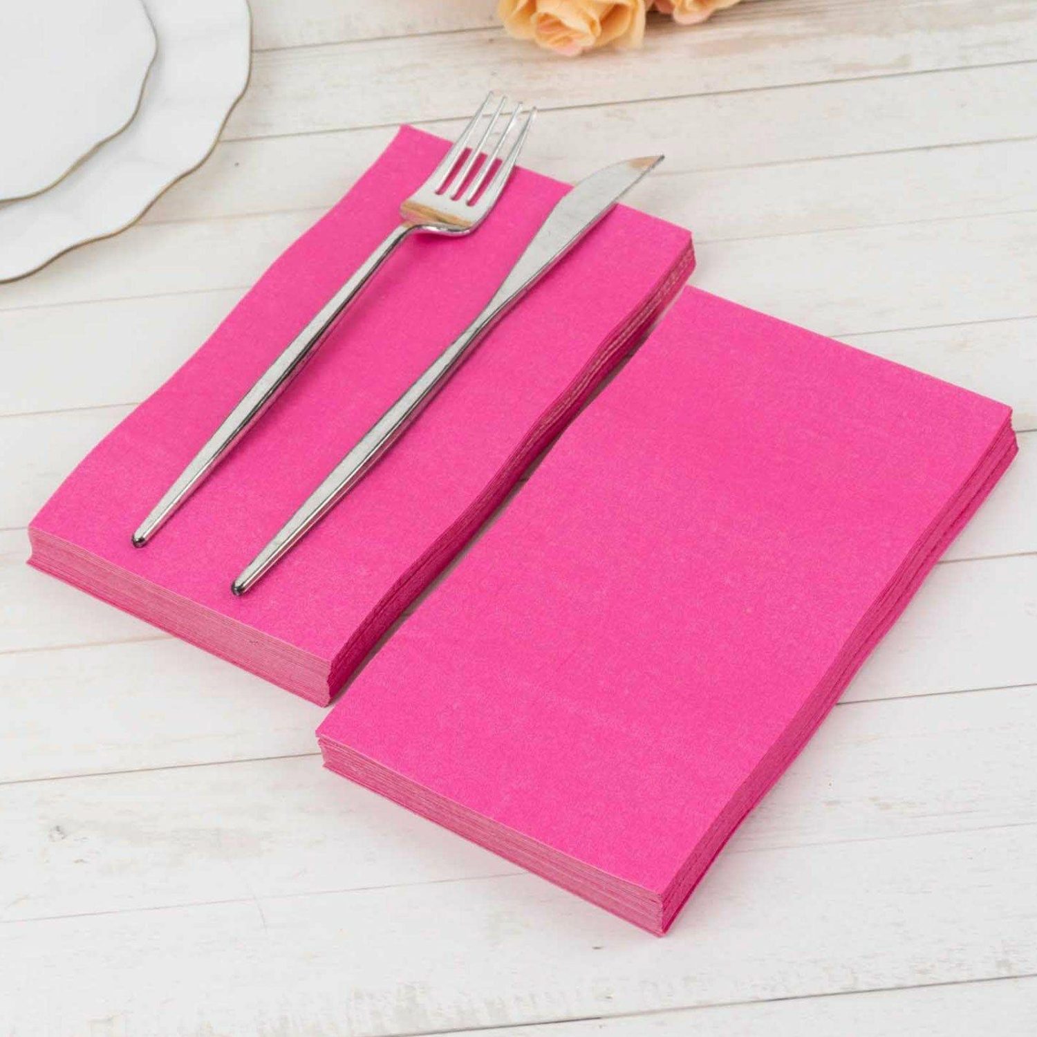 Paper Cups & Napkins | 50 Pack 2 Ply Soft Fuchsia Dinner Paper Napkins, Disposable Wedding Reception Party Napkins Disposable Tableware Fuchsia