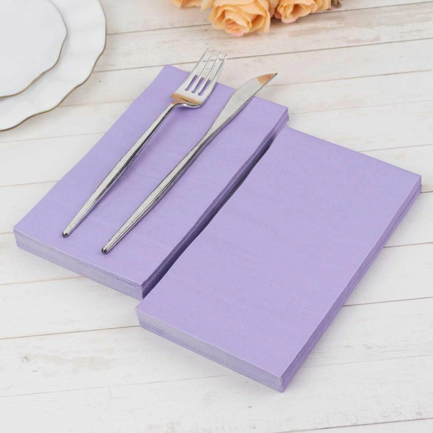 Paper Cups & Napkins | 50 Pack 2 Ply Soft Lavender Lilac Dinner Paper Napkins, Disposable Wedding Reception Party Napkins Disposable Tableware Lavender Lilac