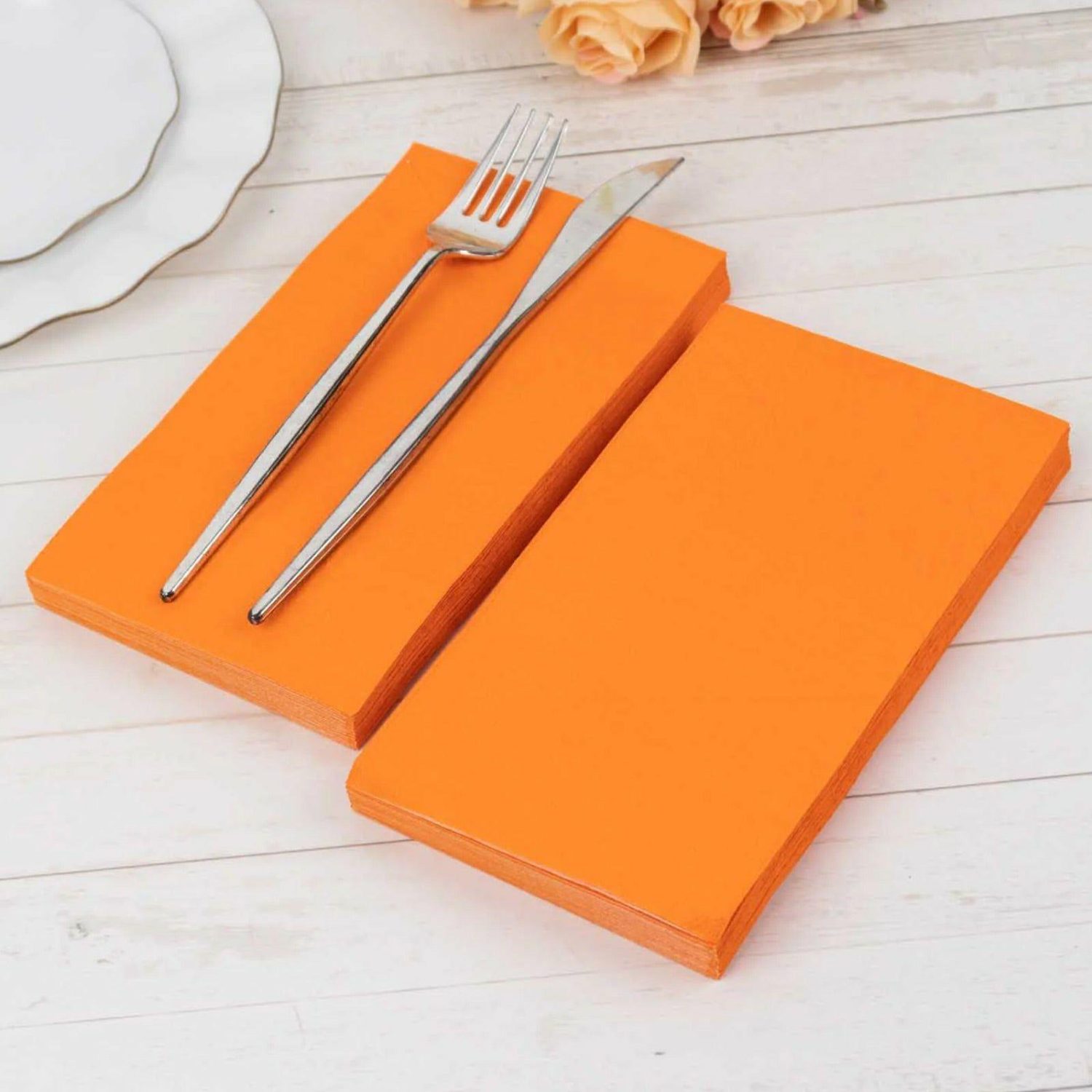 Paper Cups & Napkins | 50 Pack 2 Ply Soft Orange Dinner Paper Napkins, Disposable Wedding Reception Party Napkins Disposable Tableware Orange