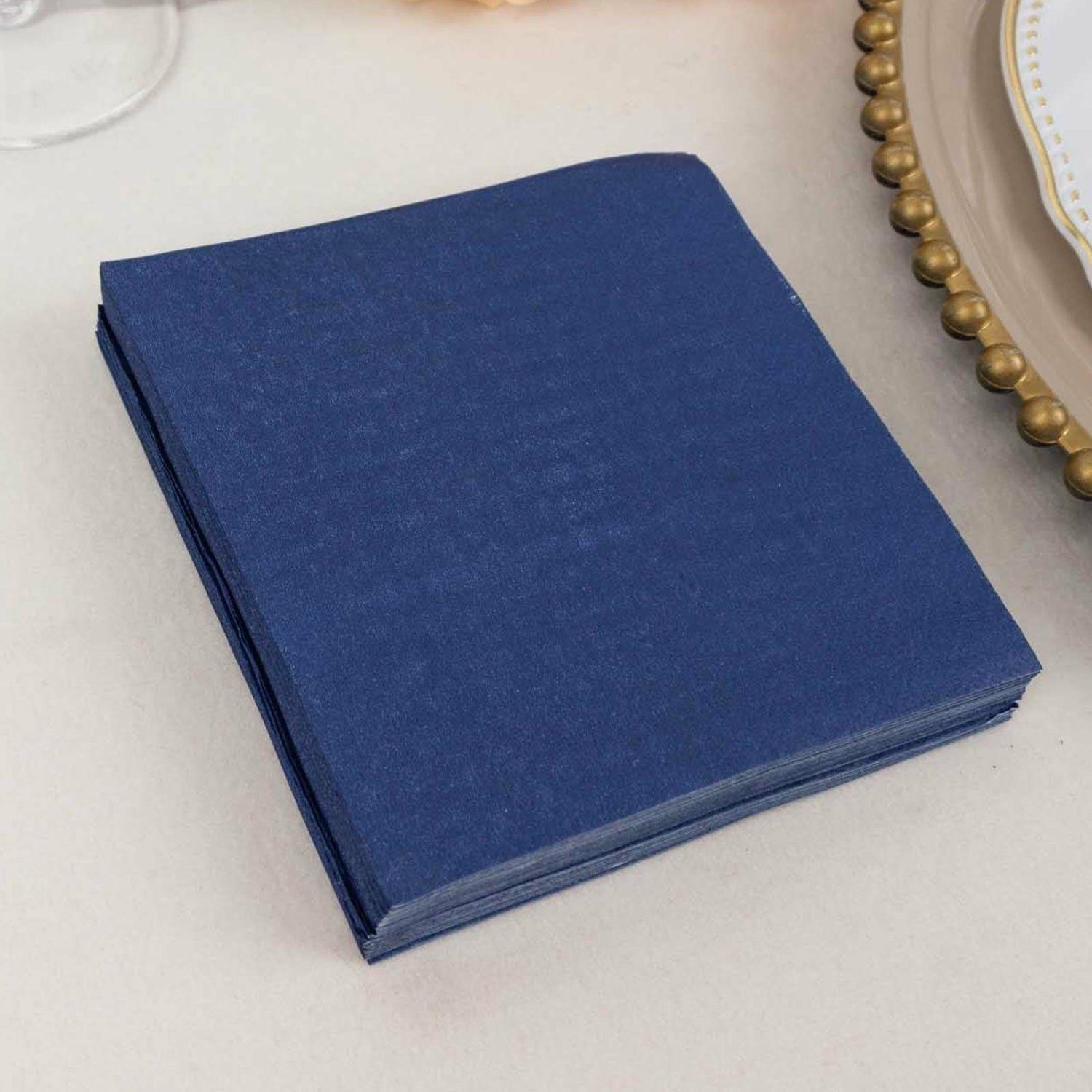 Paper Cups & Napkins | 50 Pack Navy Blue Soft 2-Ply Paper Beverage Napkins, Disposable Cocktail Napkins 18GSM – 5″x5″ Disposable Tableware Navy Blue