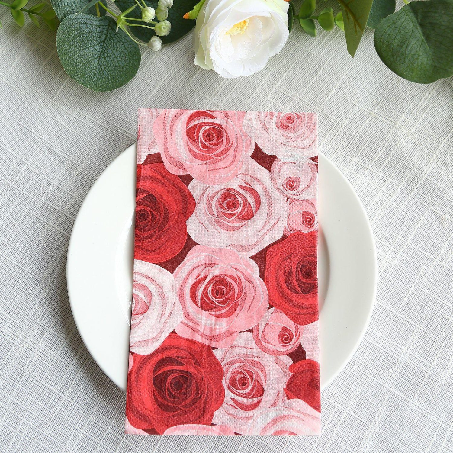 Paper Cups & Napkins | 50 Pack Red Pink Floral Rose Design Paper Napkins, Soft 2-Ply Elegant Garden Disposable Dinner Napkins Disposable Tableware Paper Cups & Napkins