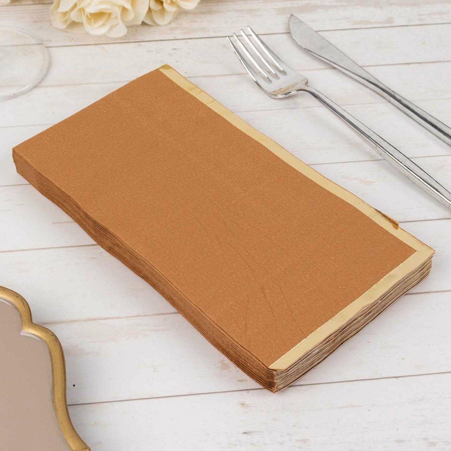 Paper Cups & Napkins | 50 Pack Terracotta Soft 2 Ply Dinner Paper Napkins with Gold Foil Edge, Disposable Party Napkins Disposable Tableware Paper Cups & Napkins