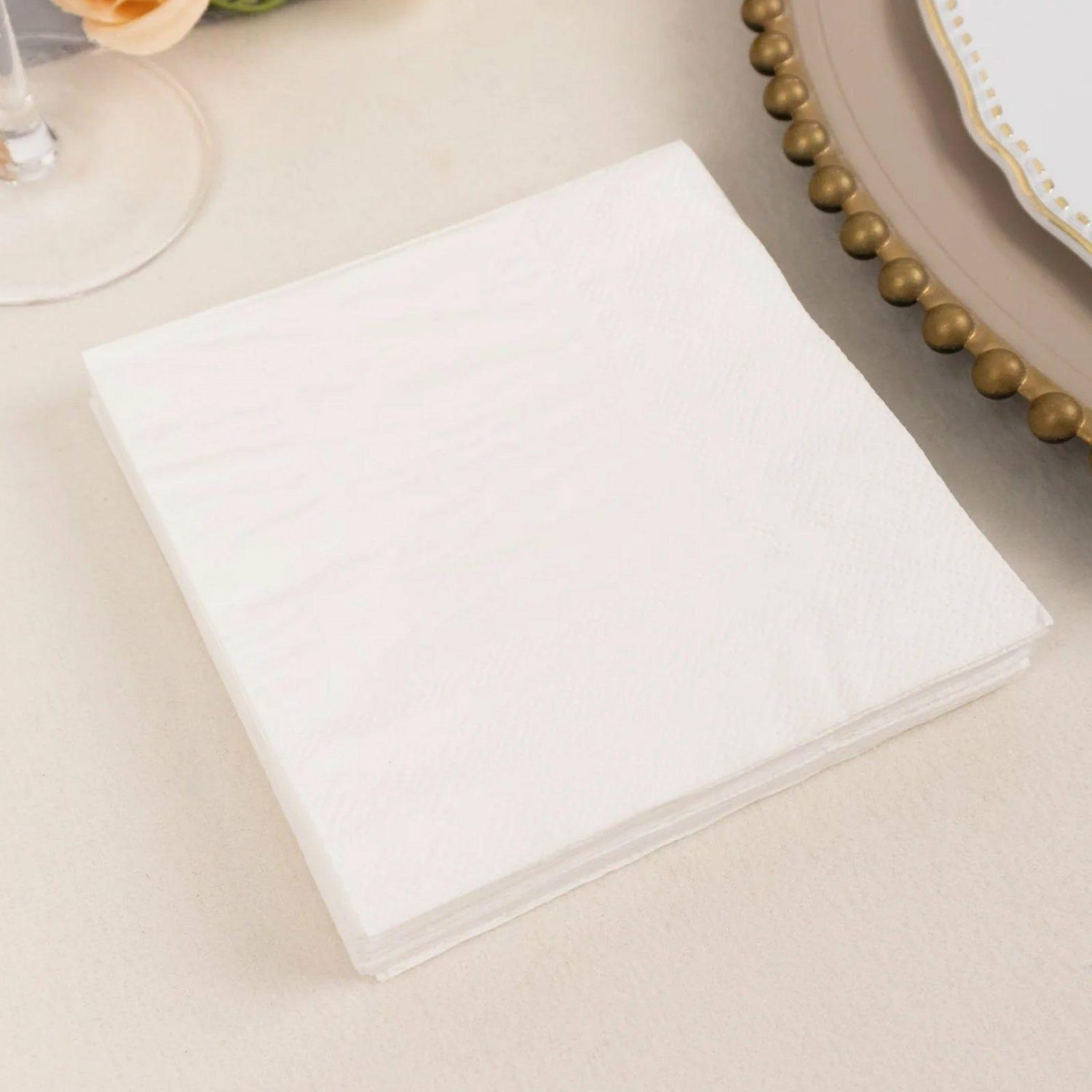 Paper Cups & Napkins | 50 Pack White Soft 2-Ply Paper Beverage Napkins, Disposable Cocktail Napkins 18 GSM 5″x5″ Disposable Tableware Paper Cups & Napkins