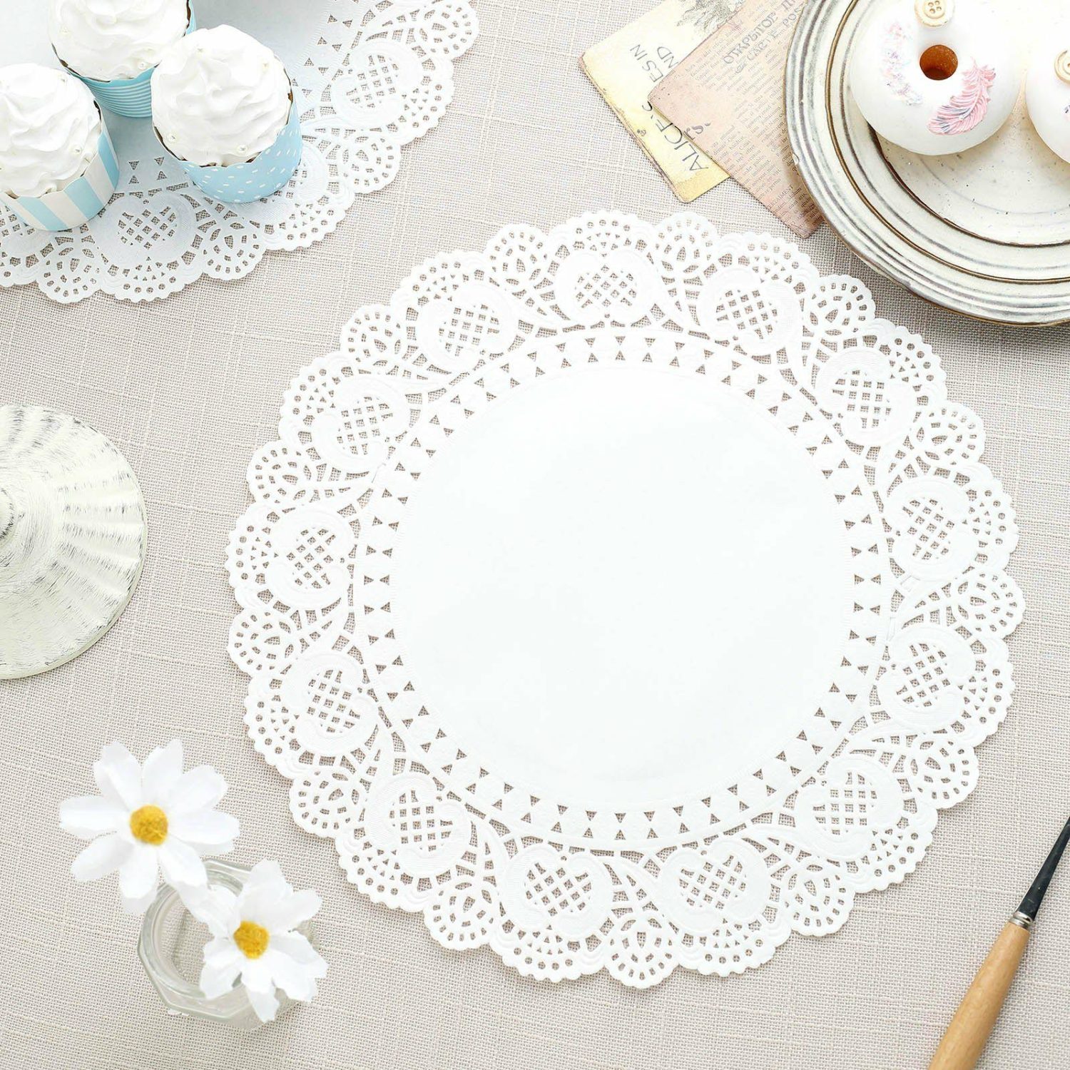 Paper Dinner Plates | 100 Pcs White Food Grade Paper Placemats, Round Lace Paper Doilies 12″ Disposable Tableware Paper Dinner Plates