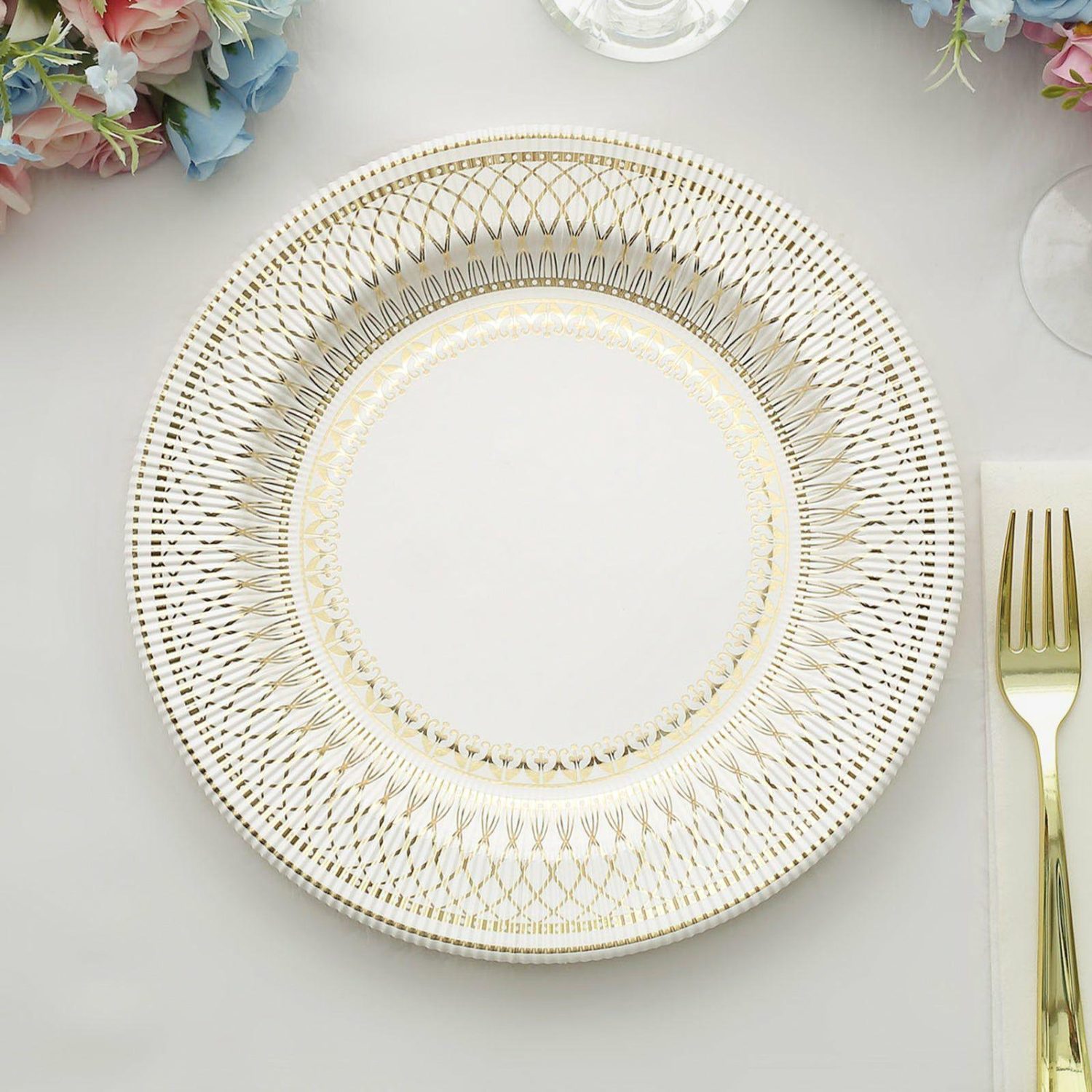 Paper Dinner Plates | 25 Pack Gold And White Vintage Porcelain Style Paper Plates, Heavy Duty Disposable Dinner Party Plates 300GSM 10″ Disposable Tableware Gold